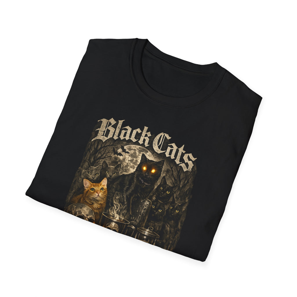 Black Cats & Coffee T-Shirt | Vintage Gothic Cat Illustration, Coffee Lover