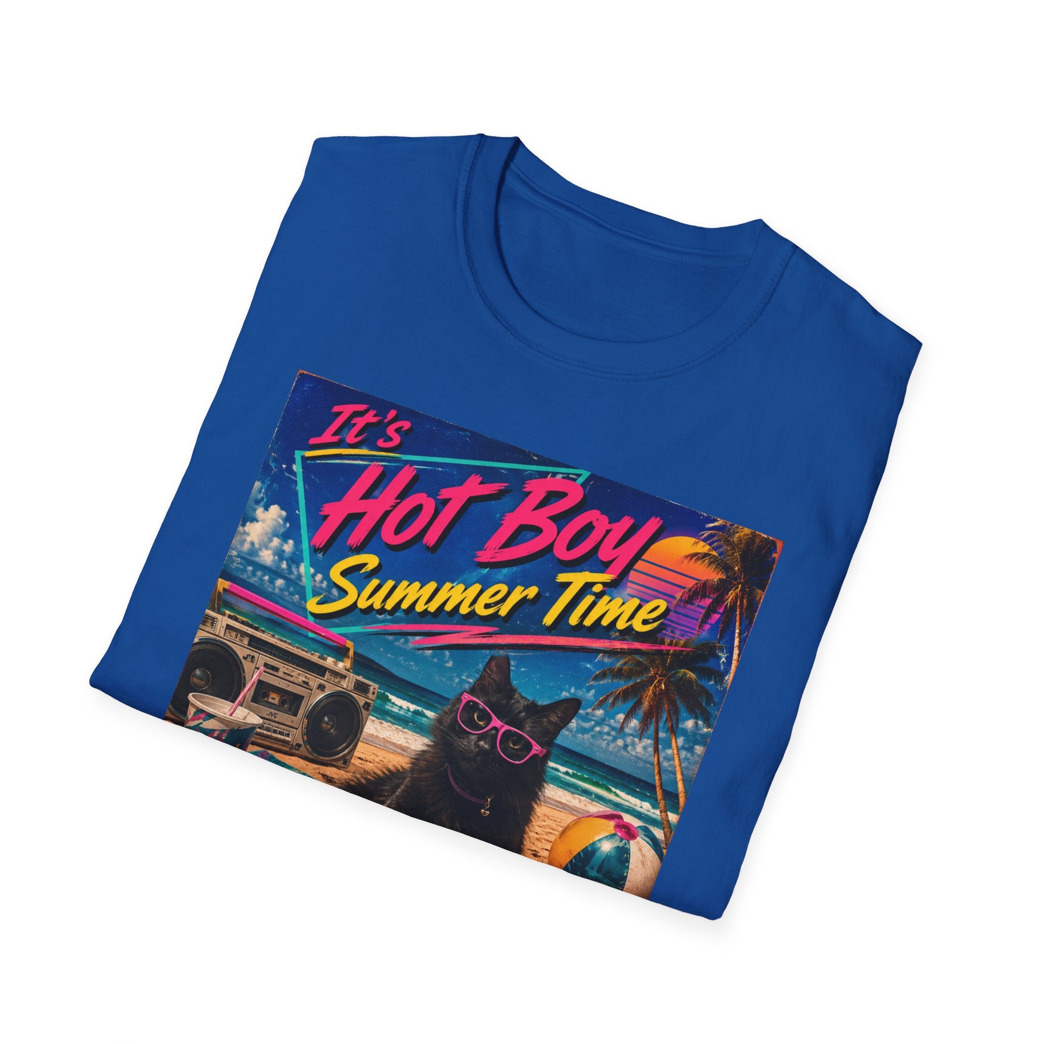 Hot Boy Summer Time cat graphic T-Shirt | retro beach vaporwave