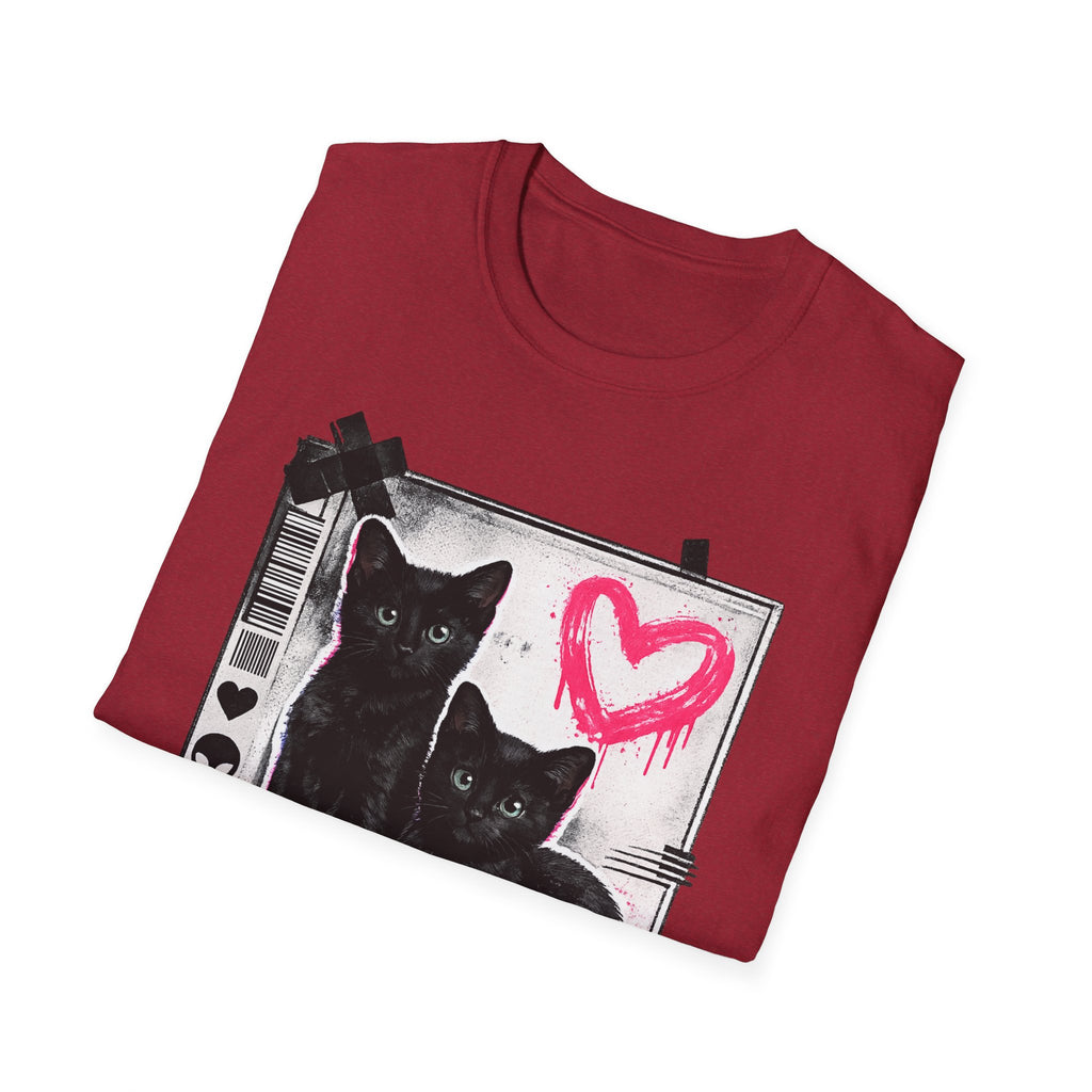 Black Kittens with Pink Heart T-Shirt | Grunge Cat Graphic, Cute Goth