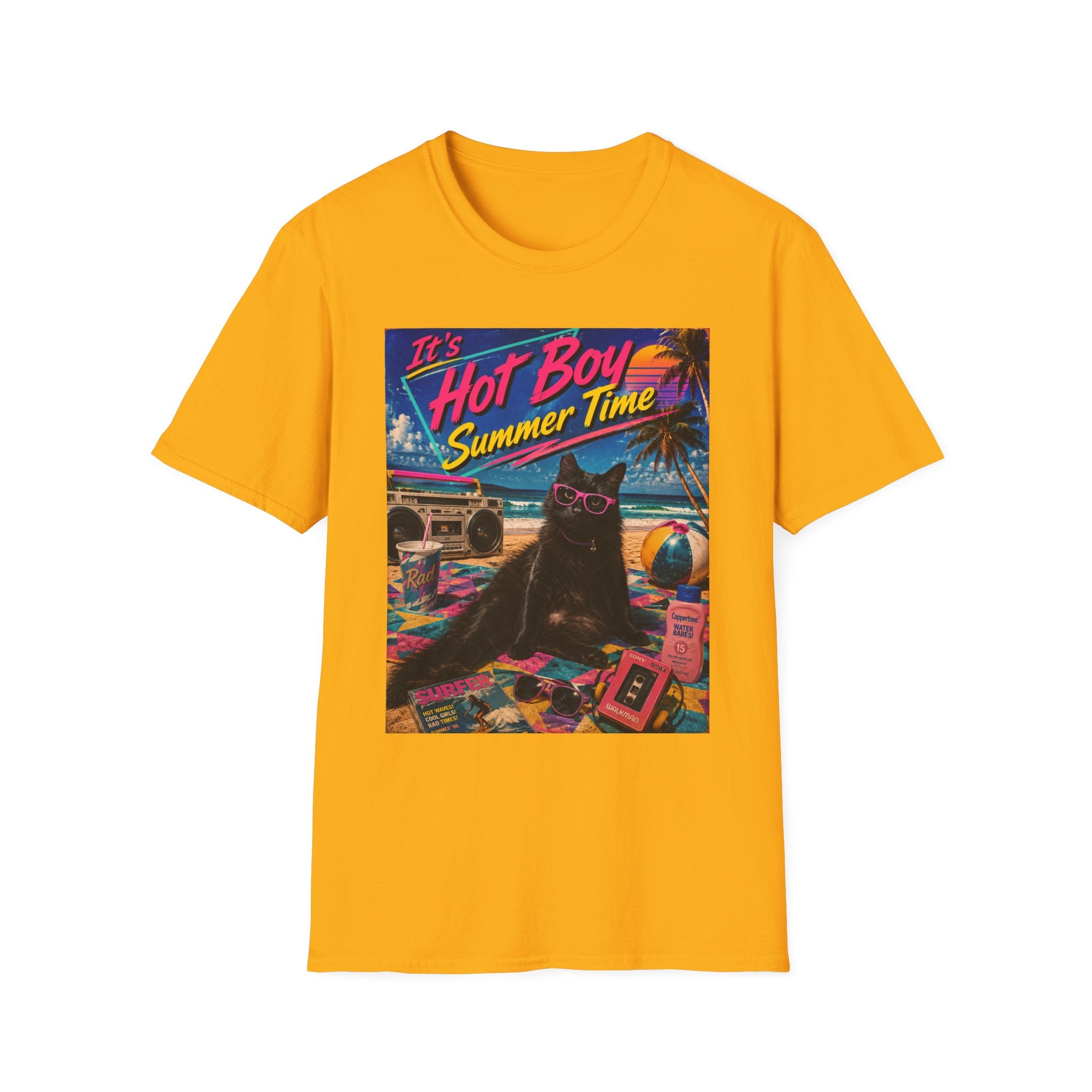 Hot Boy Summer Time cat graphic T-Shirt | retro beach vaporwave