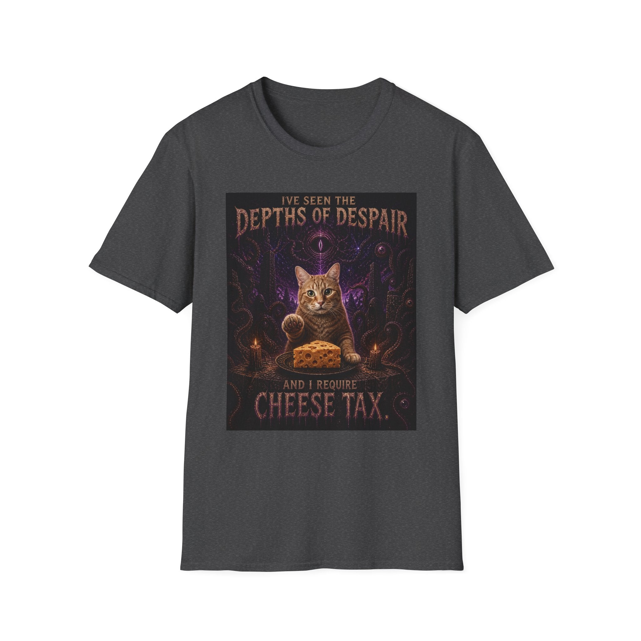 Depths of Despair Cat with Cheese, T-Shirt | Cat Illustration, Funny Quote