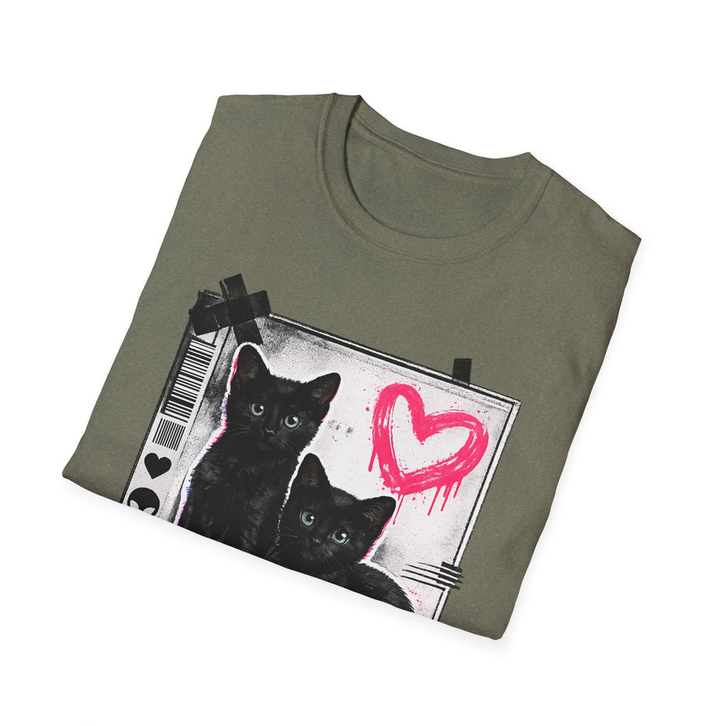 Black Kittens with Pink Heart T-Shirt | Grunge Cat Graphic, Cute Goth
