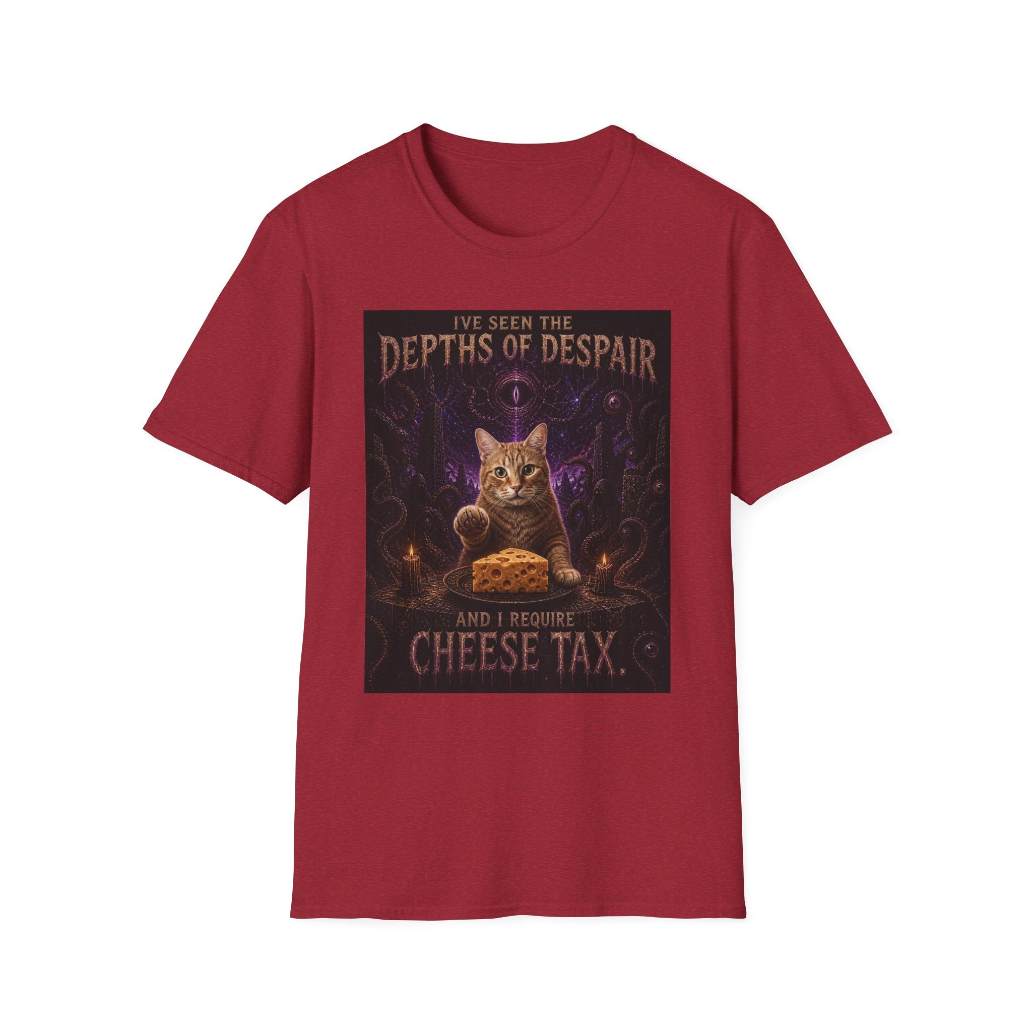 Depths of Despair Cat with Cheese, T-Shirt | Cat Illustration, Funny Quote
