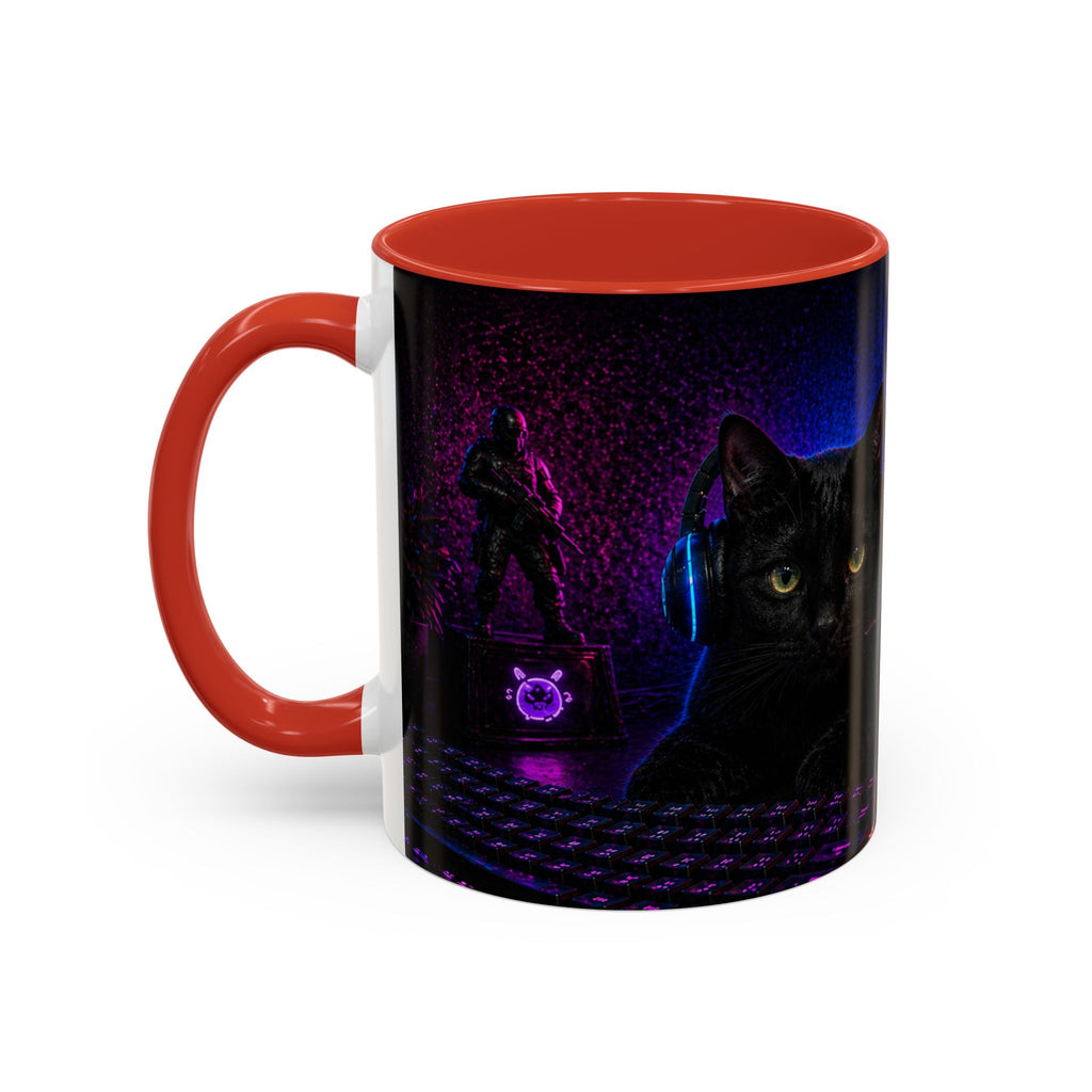 PAWS Pause Snack Game Repeat Cat Coffee Mug | Neon Gaming Cat Mug