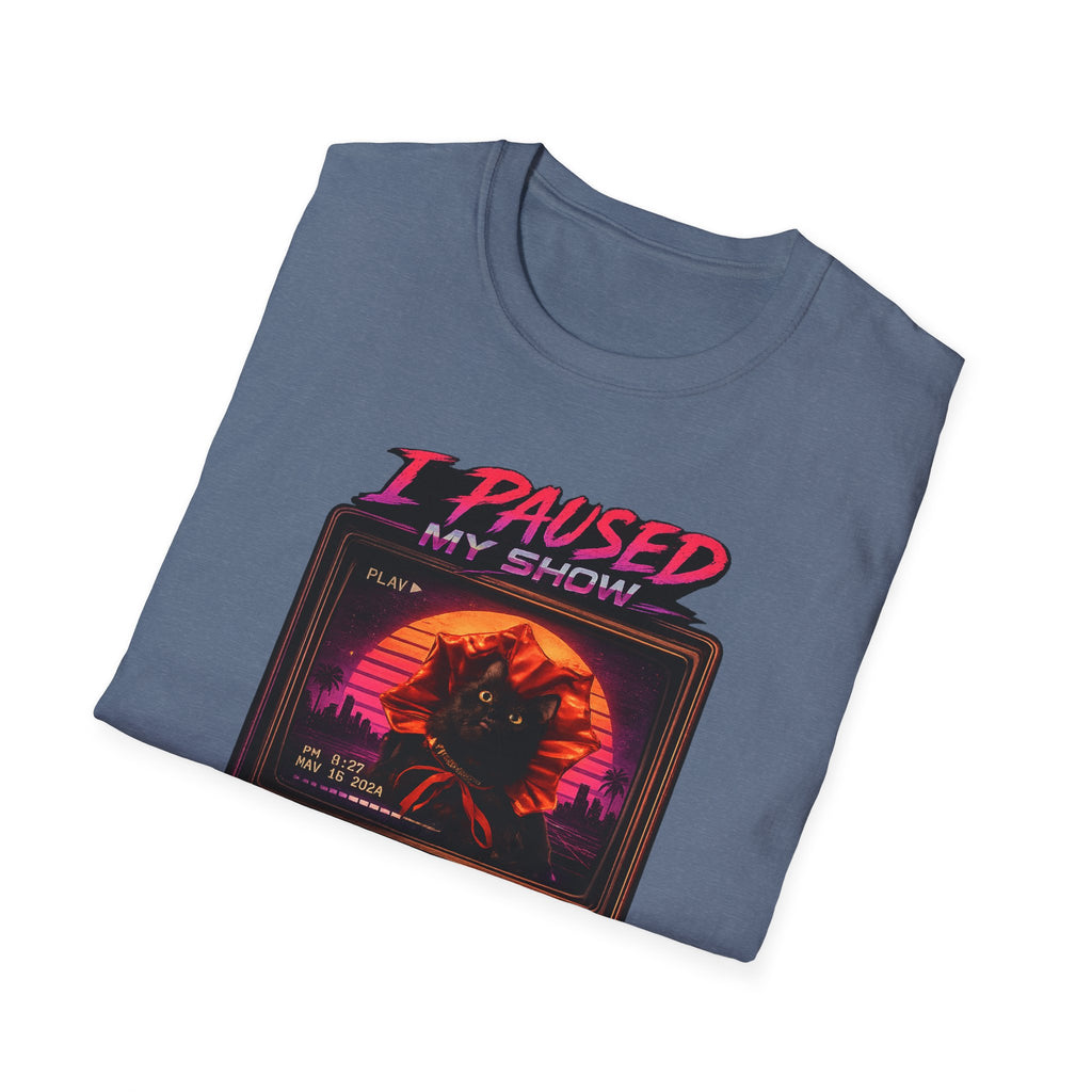 I Paused My Show Cat Watching Graphic T-Shirt | Retro Synthwave TV Design