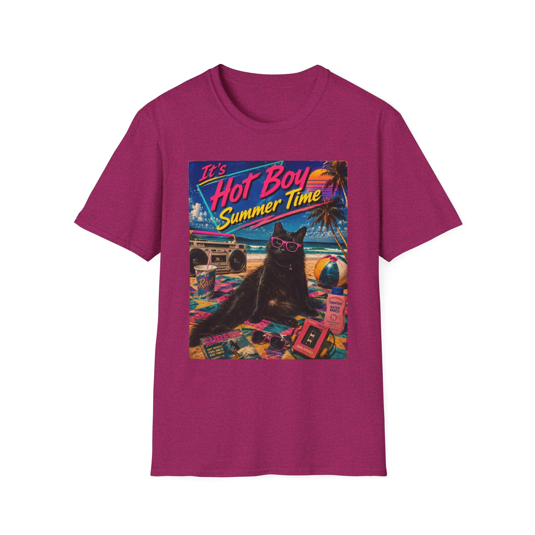 Hot Boy Summer Time cat graphic T-Shirt | retro beach vaporwave
