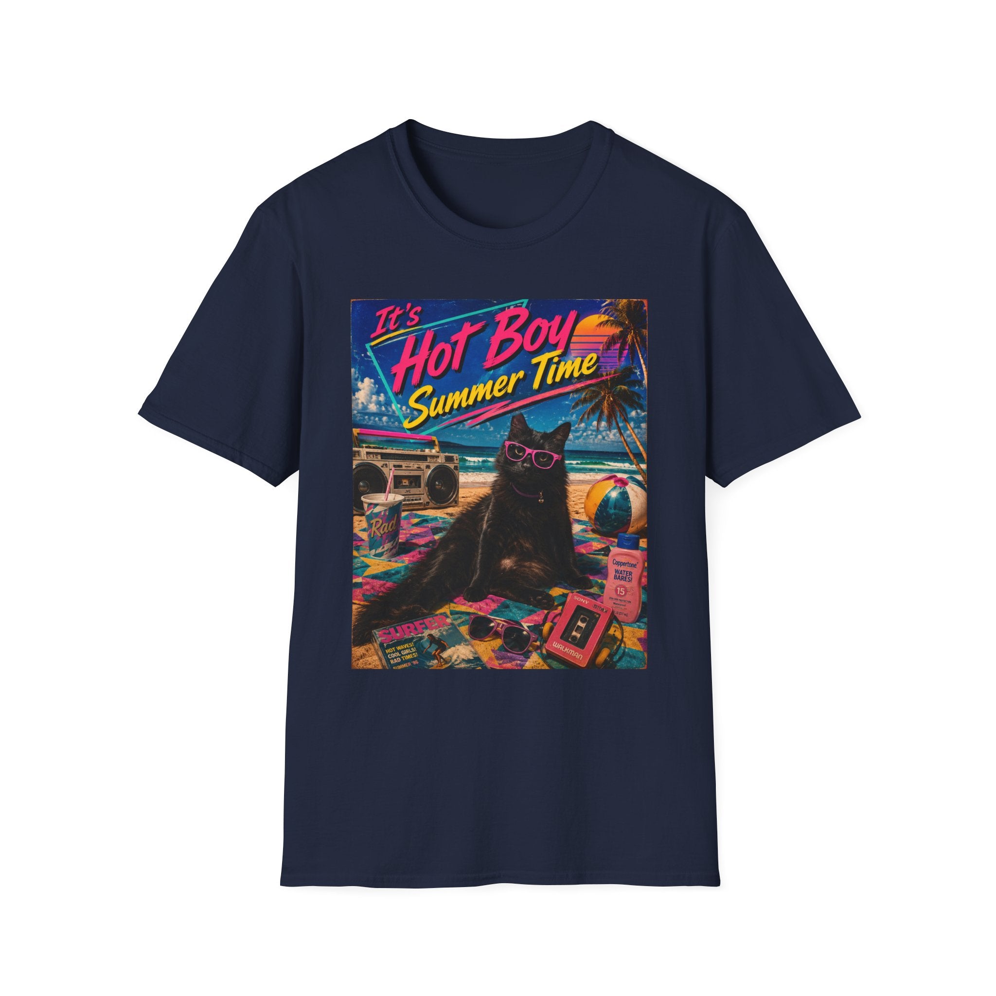 Hot Boy Summer Time cat graphic T-Shirt | retro beach vaporwave