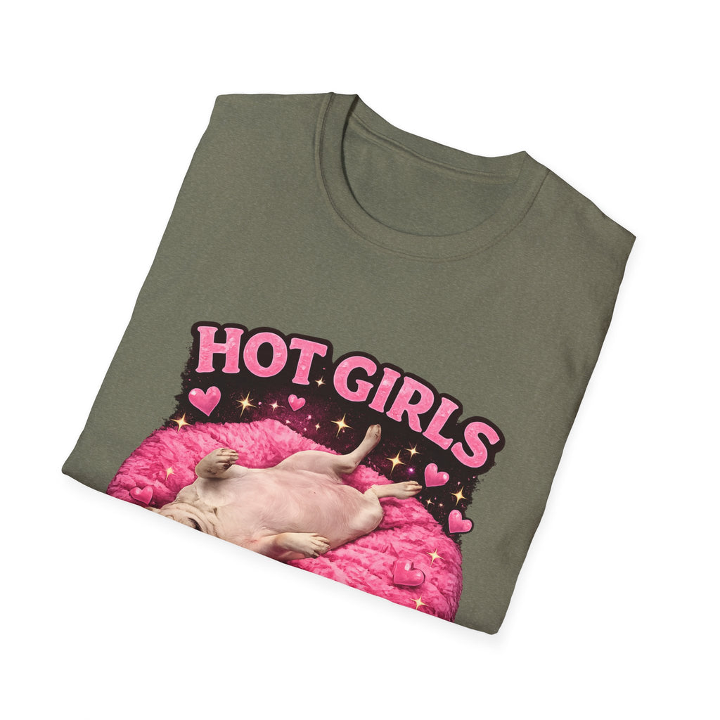 Hot Girls Sleep Like This T-Shirt | Cute Pug on Pink Donut Pillow