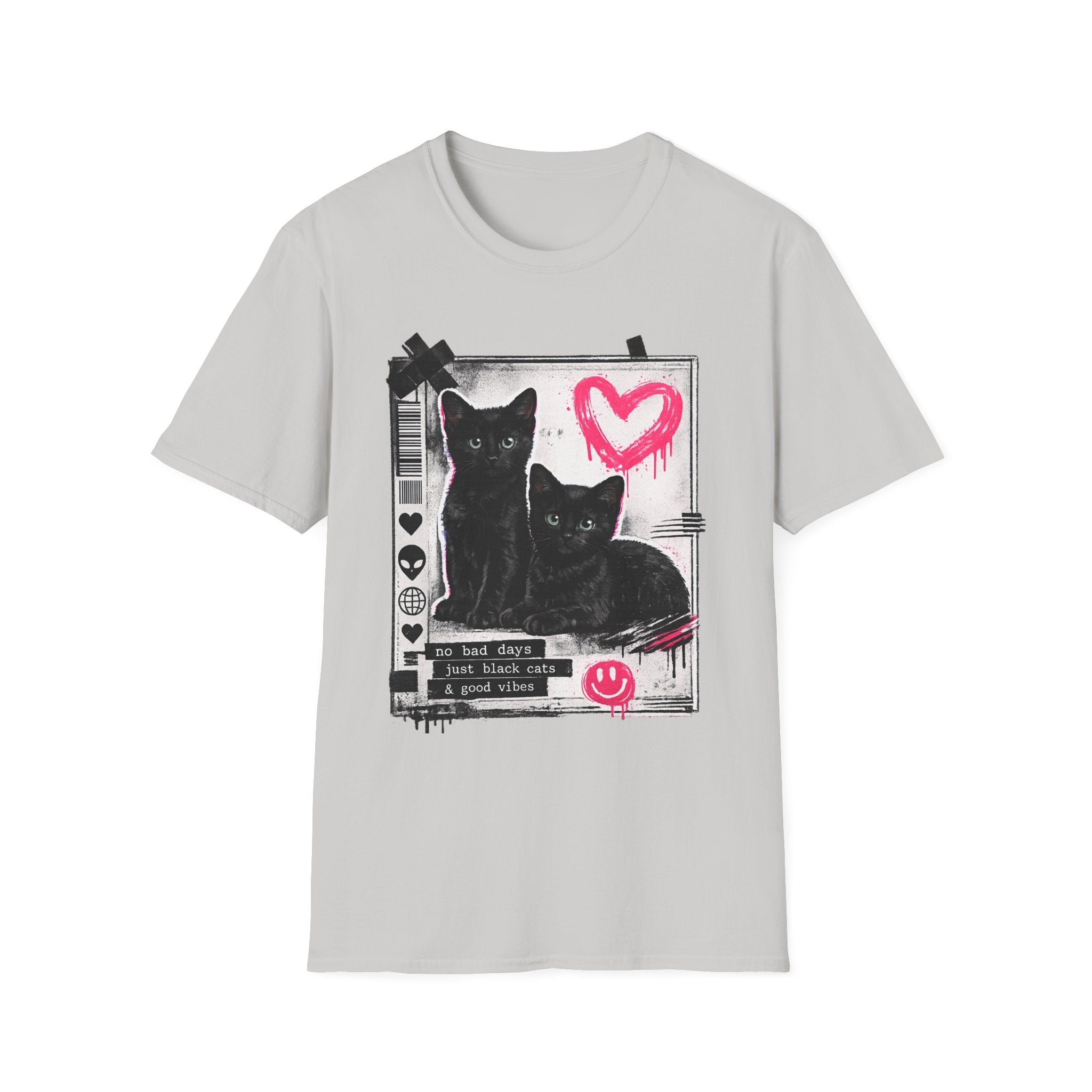 Black Kittens with Pink Heart T-Shirt | Grunge Cat Graphic, Cute Goth