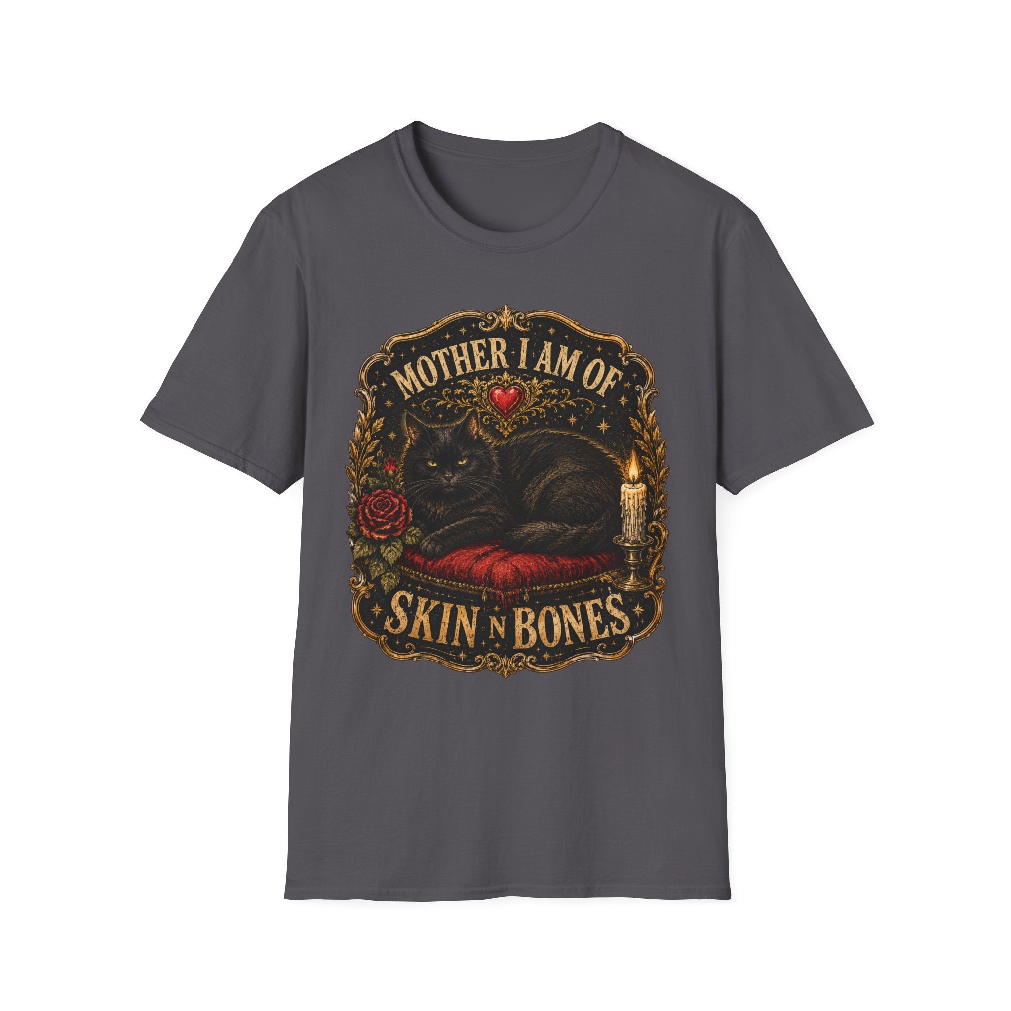Mother I Am Of... Cat Skull Gothic T-Shirt | Black Cat, Rose, Candle