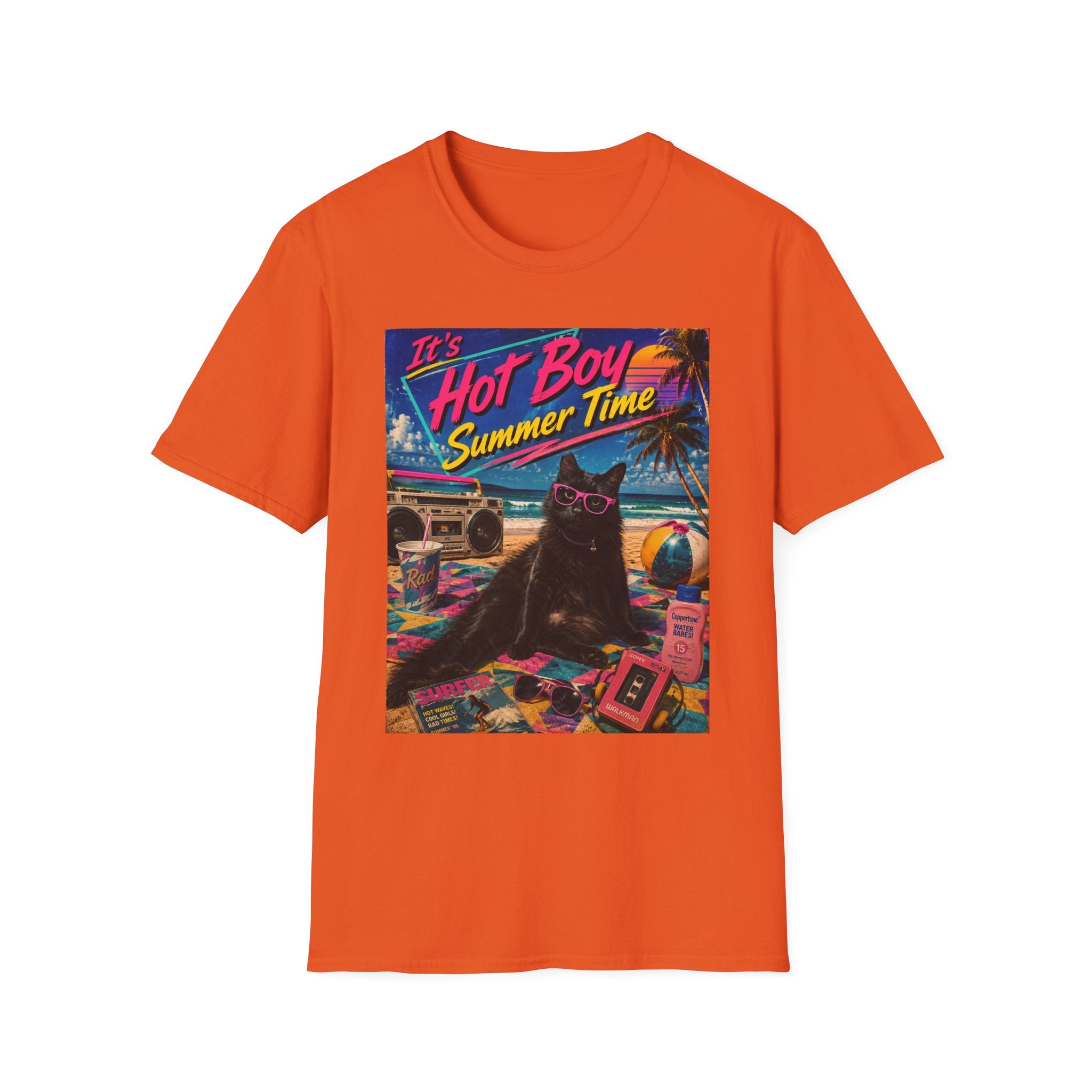 Hot Boy Summer Time cat graphic T-Shirt | retro beach vaporwave