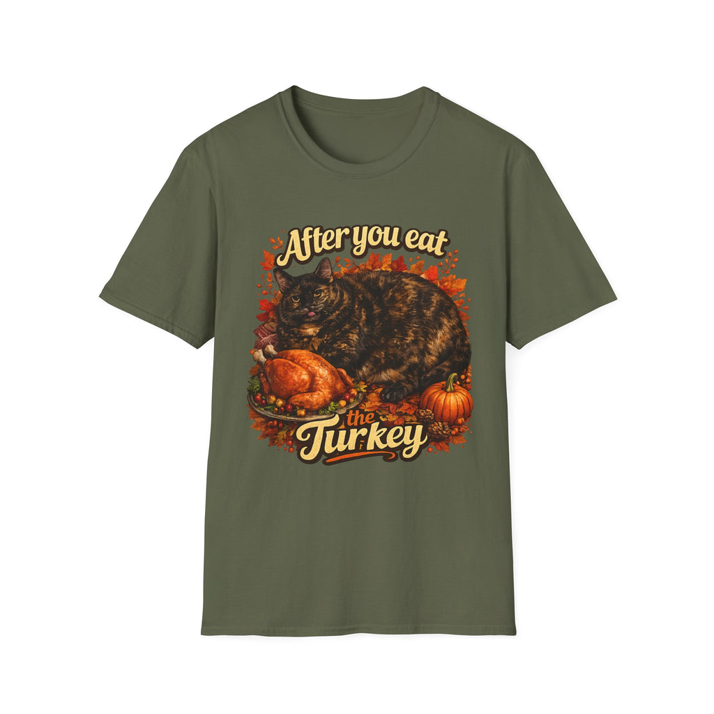 After You Eat Turkey T-Shirt | Cat Thanksgiving Design, Fall Leaves
