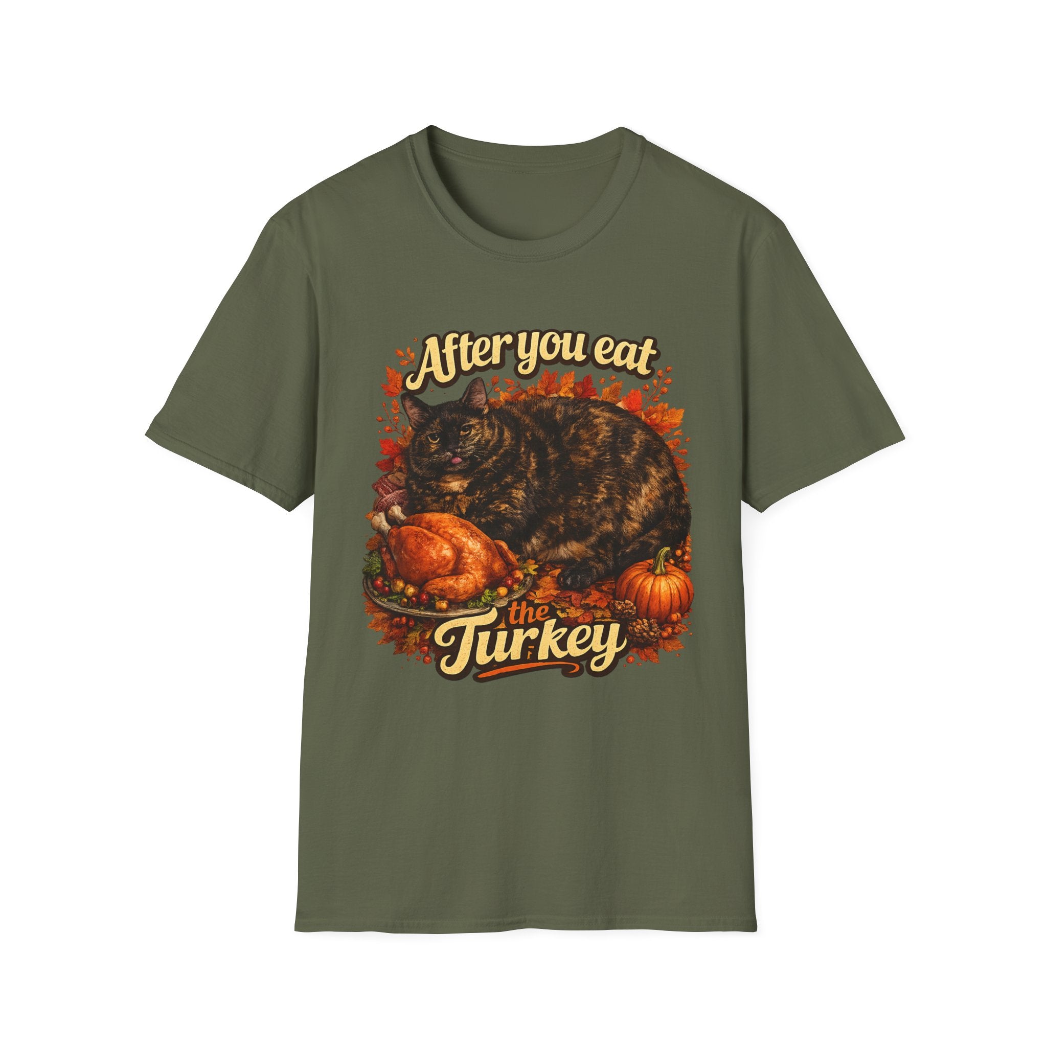 After You Eat Turkey T-Shirt | Cat Thanksgiving Design, Fall Leaves