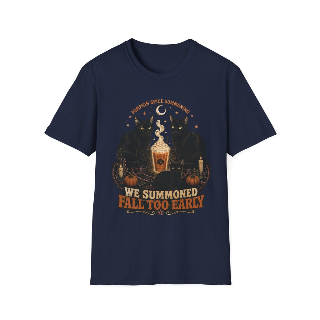 Pumpkin Spice Summoning T-Shirt | Black Cats, Fall Latte Illustration