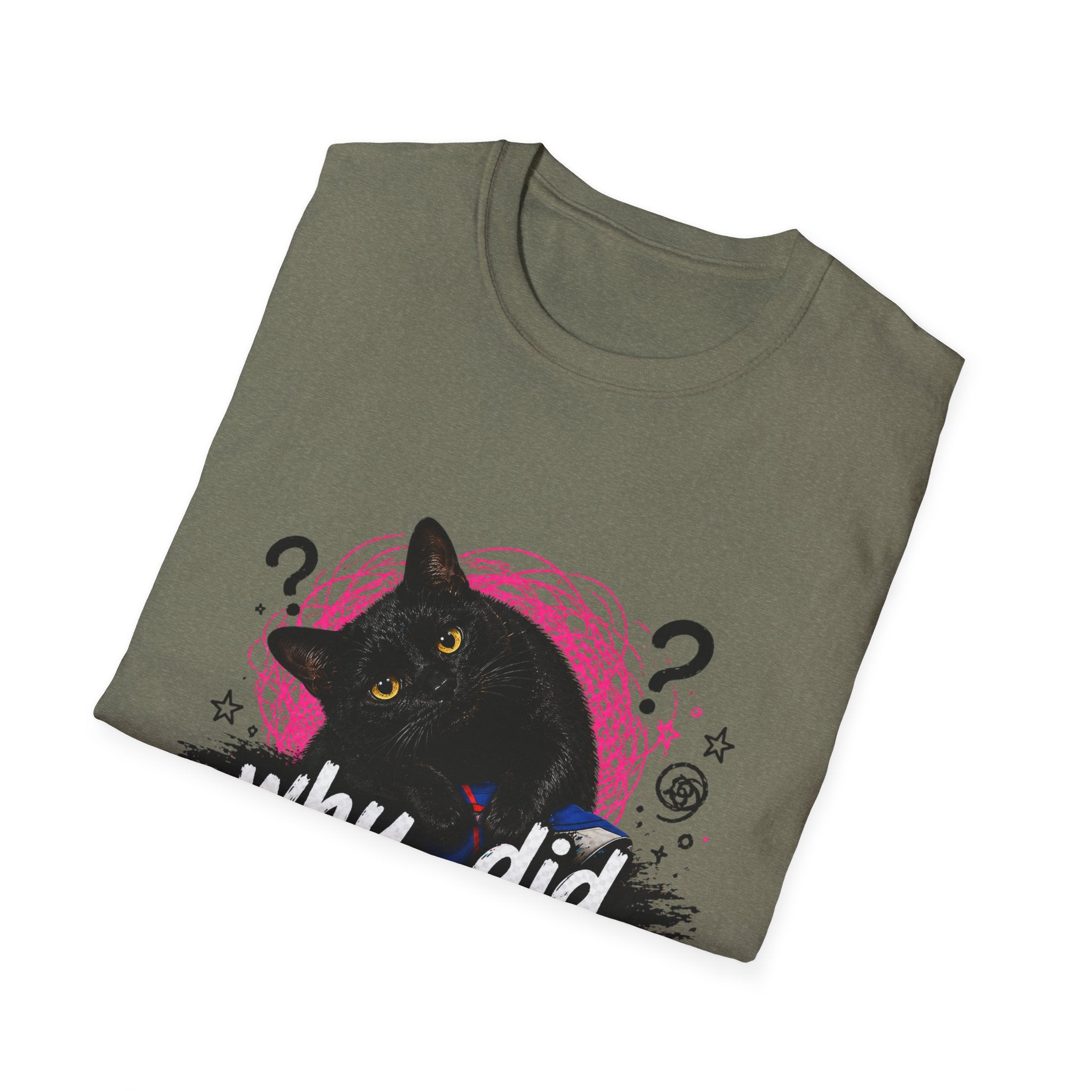 Confused Black Cat why did I walk in here? T-Shirt | Cat Humor Tee