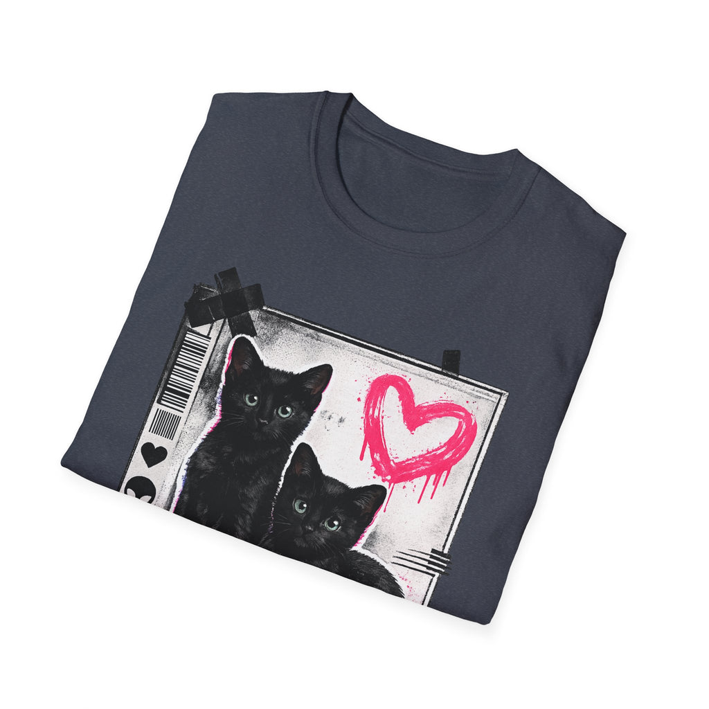 Black Kittens with Pink Heart T-Shirt | Grunge Cat Graphic, Cute Goth