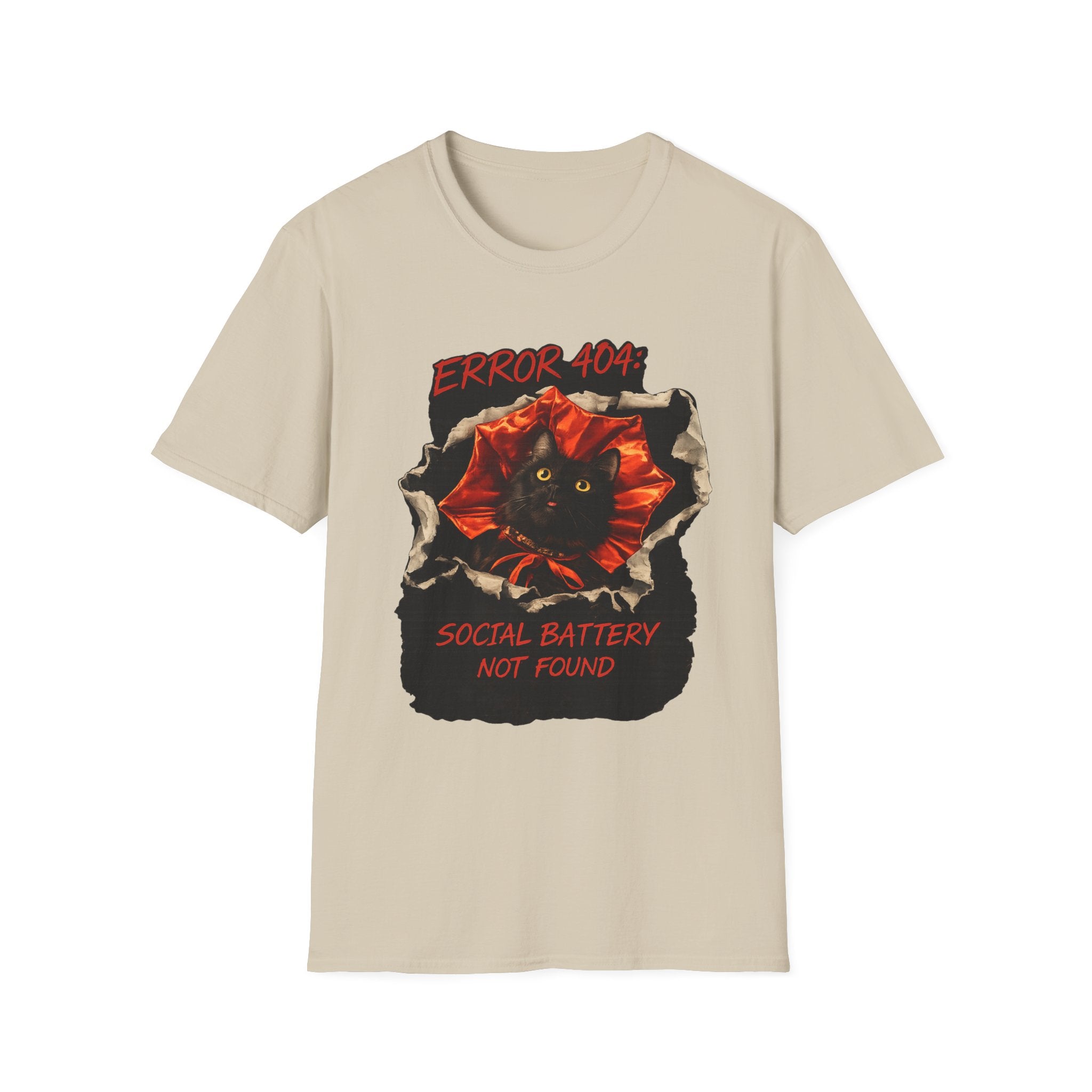 Error 404 Black Cat in Red Flower T-Shirt | Social Battery Not Found