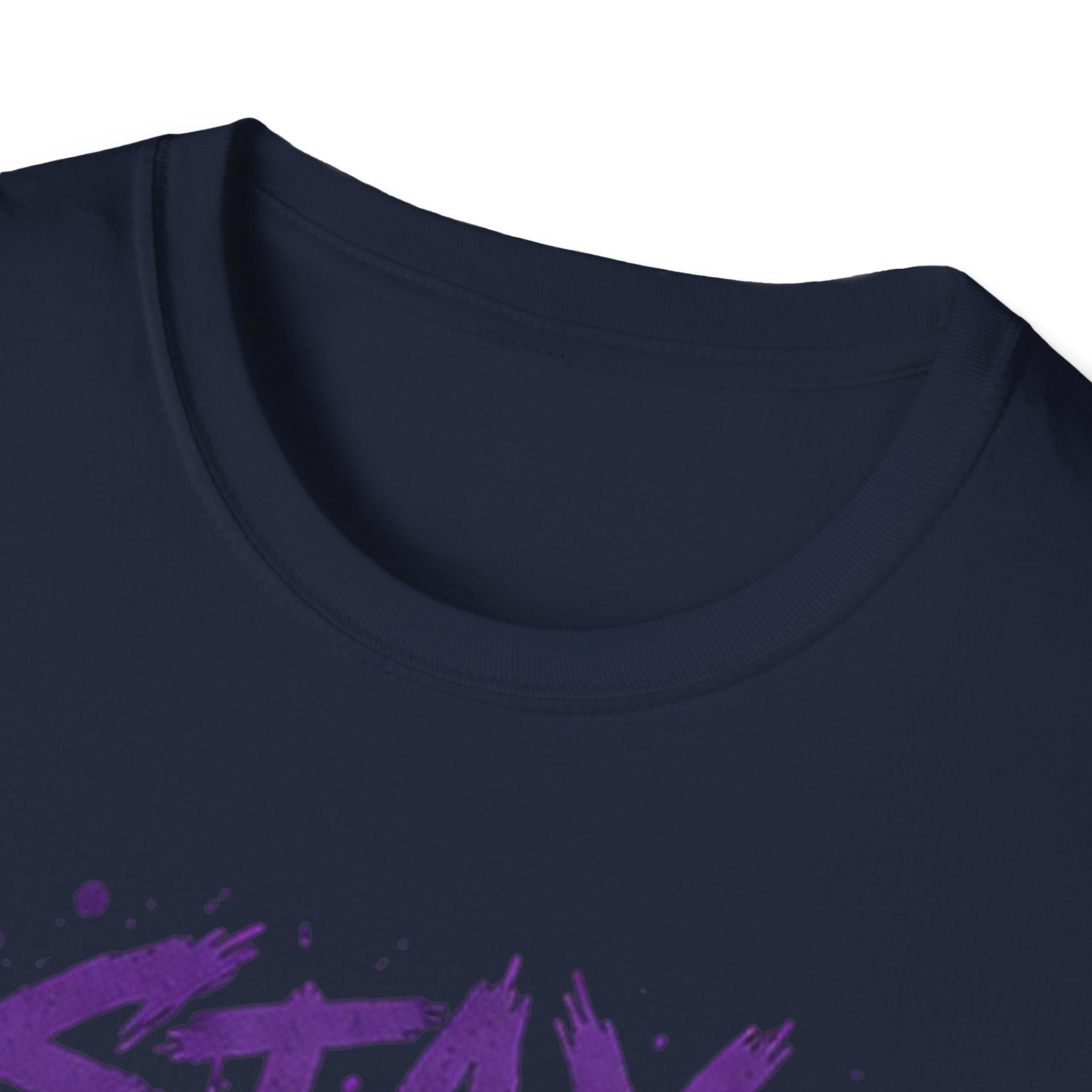 Stay Feral Cat Illustration T-Shirt | Black Cat, Purple Graffiti Text