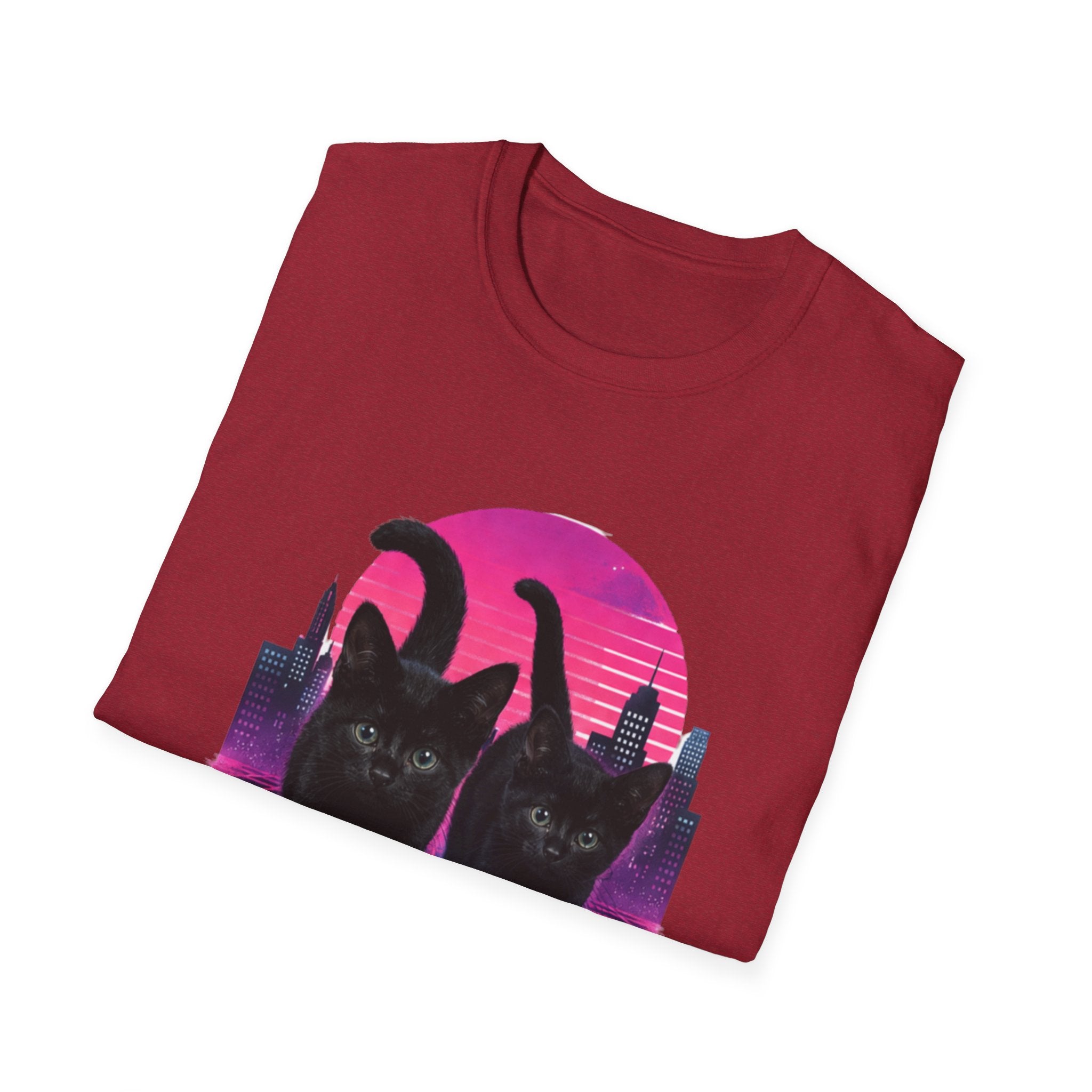Retro Vaporwave Black Cats T-Shirt | Neon Sunset City
