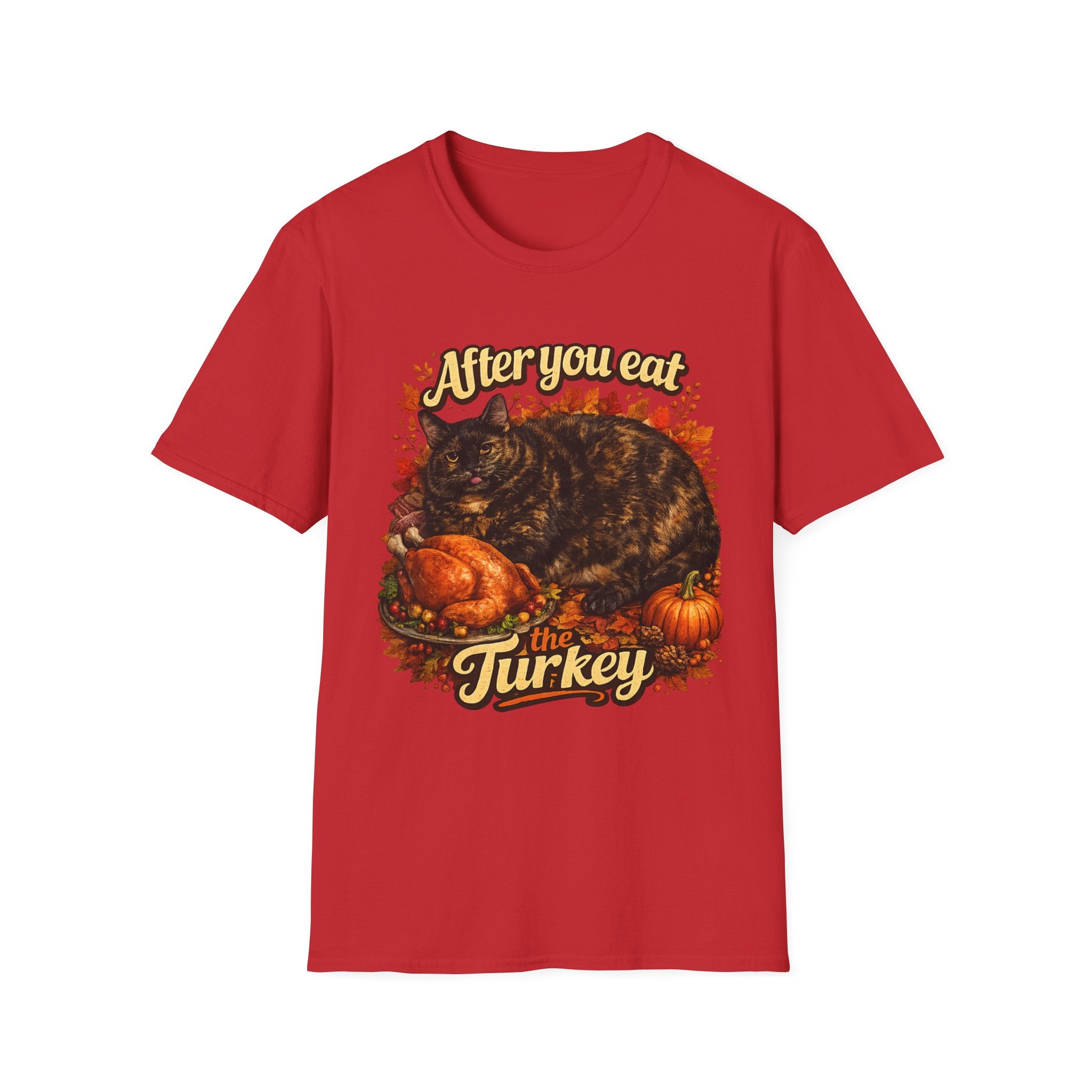 After You Eat Turkey T-Shirt | Cat Thanksgiving Design, Fall Leaves