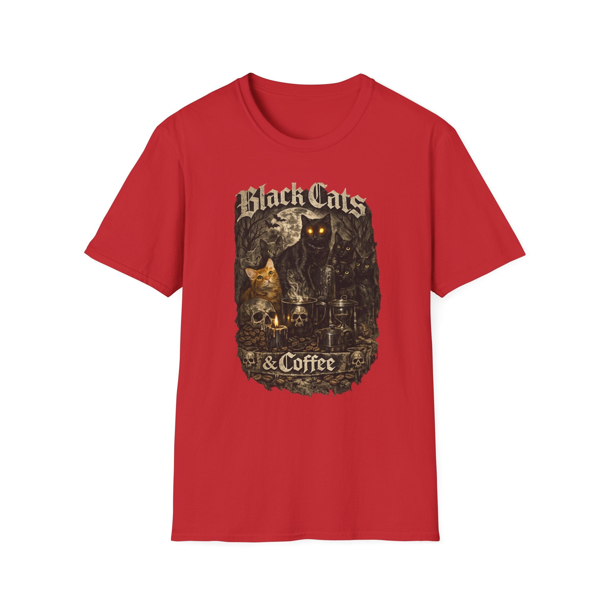 Black Cats & Coffee T-Shirt | Vintage Gothic Cat Illustration, Coffee Lover