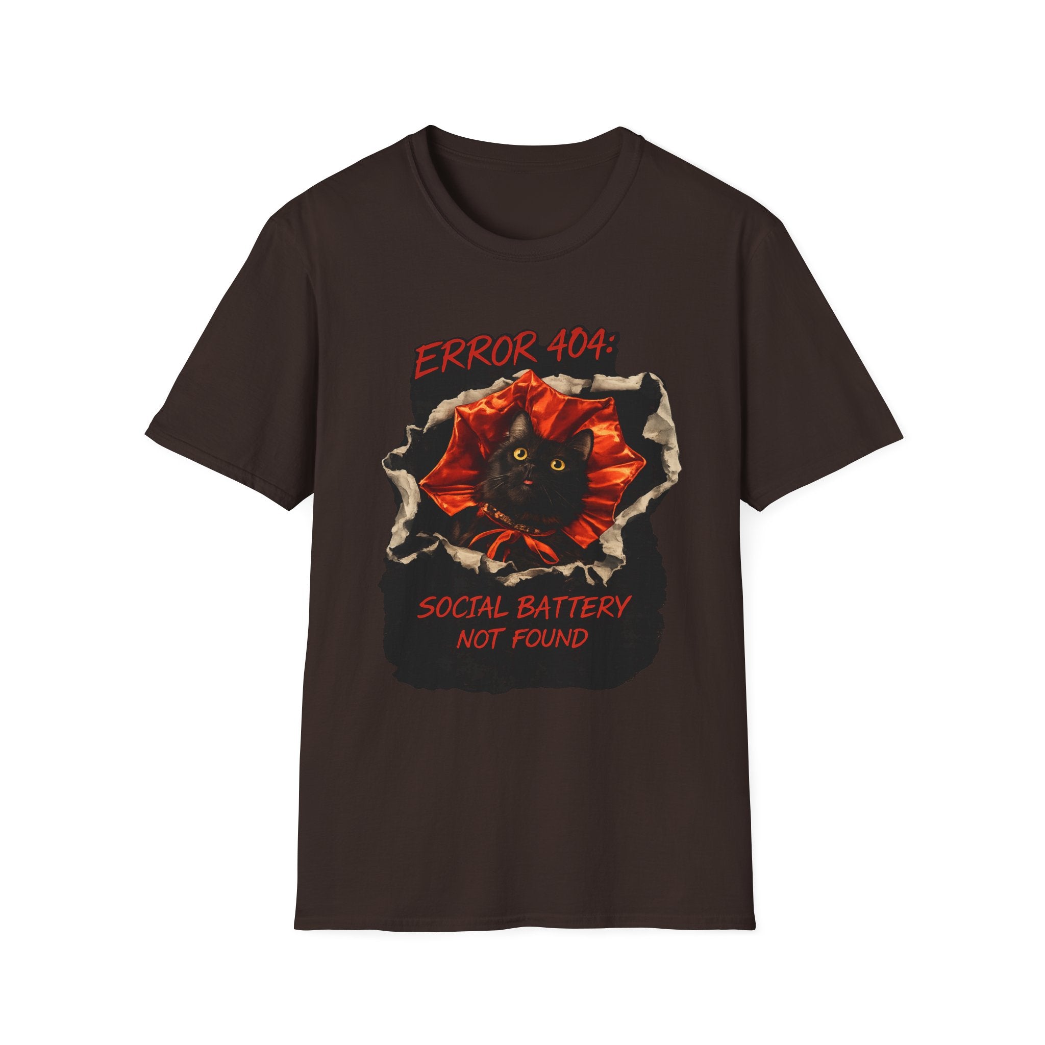 Error 404 Black Cat in Red Flower T-Shirt | Social Battery Not Found