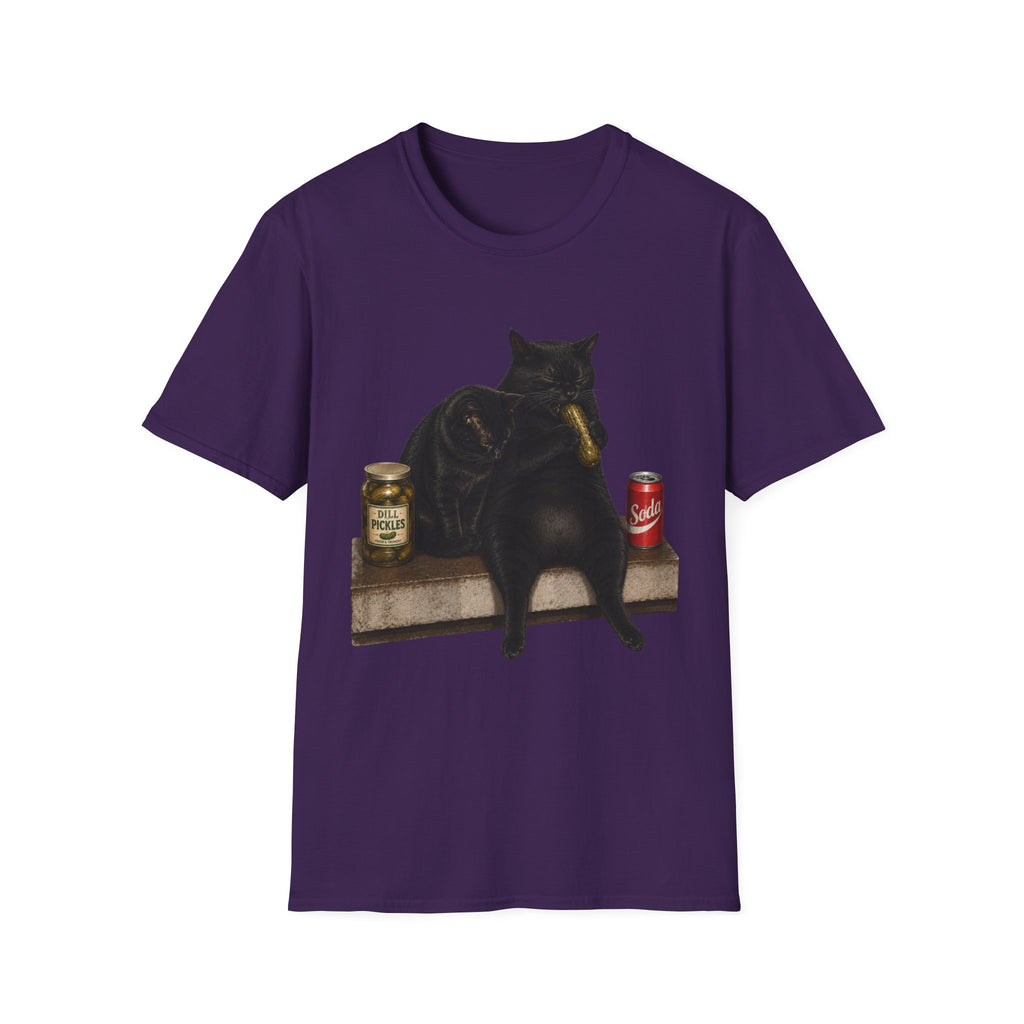 Black Cat Sitting with Drinks T-Shirt | Funny Cat Illustration