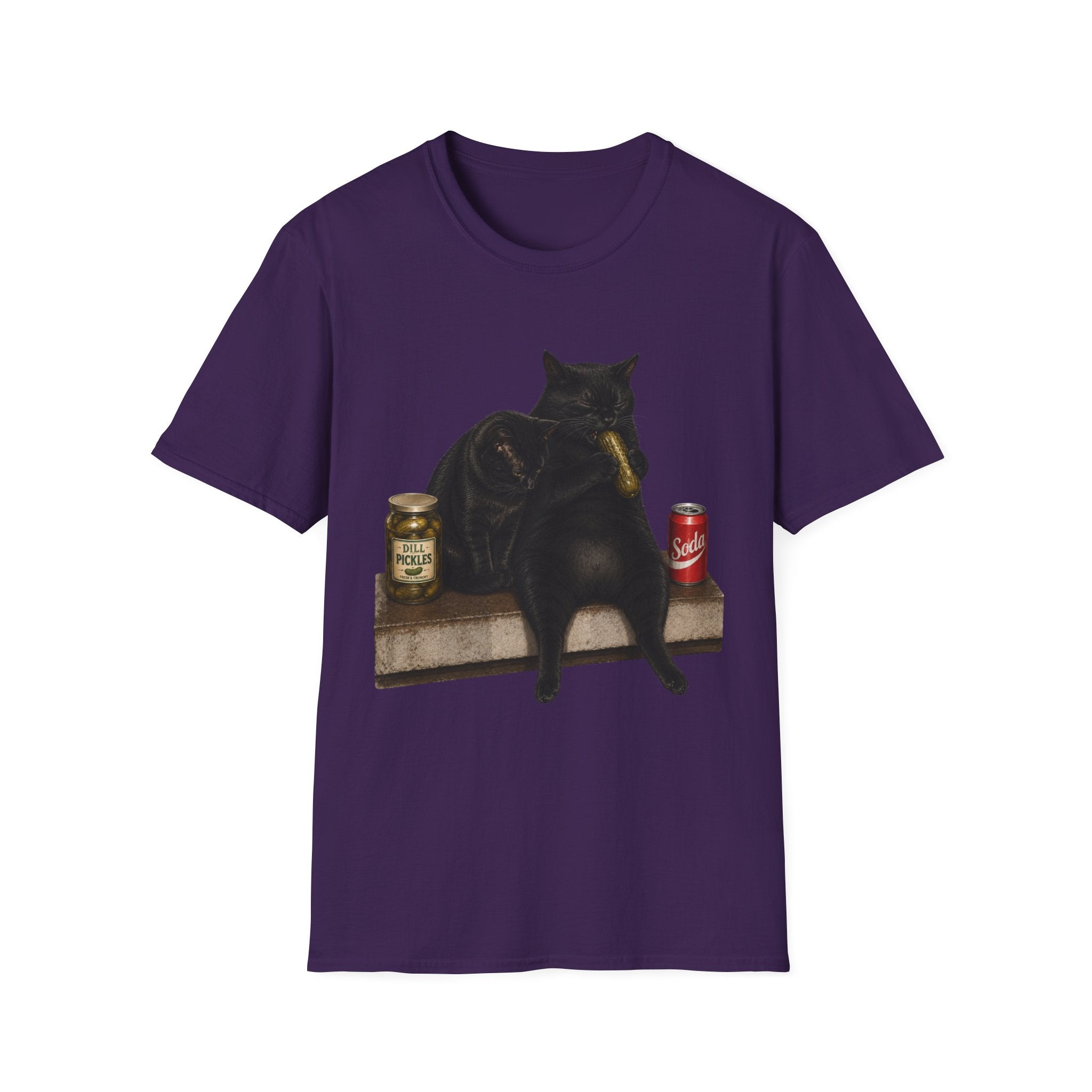 Black Cat Sitting with Drinks T-Shirt | Funny Cat Illustration