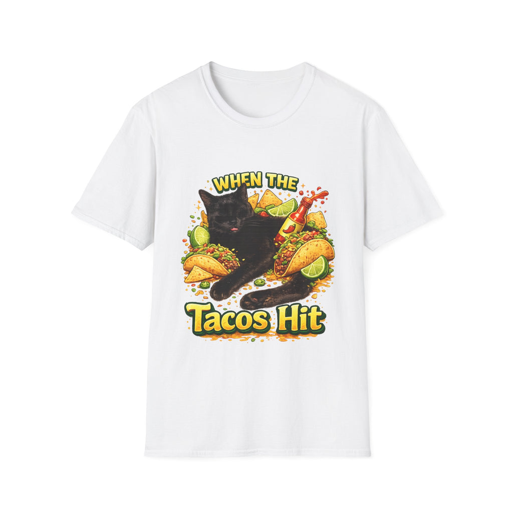 When The Tacos Hit T-Shirt | Cat, Tacos, Hot Sauce, Funny Food Graphic