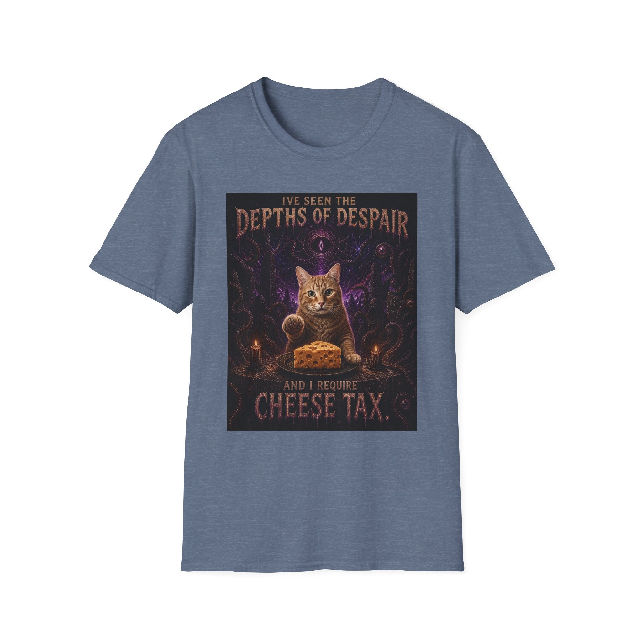 Depths of Despair Cat with Cheese, T-Shirt | Cat Illustration, Funny Quote