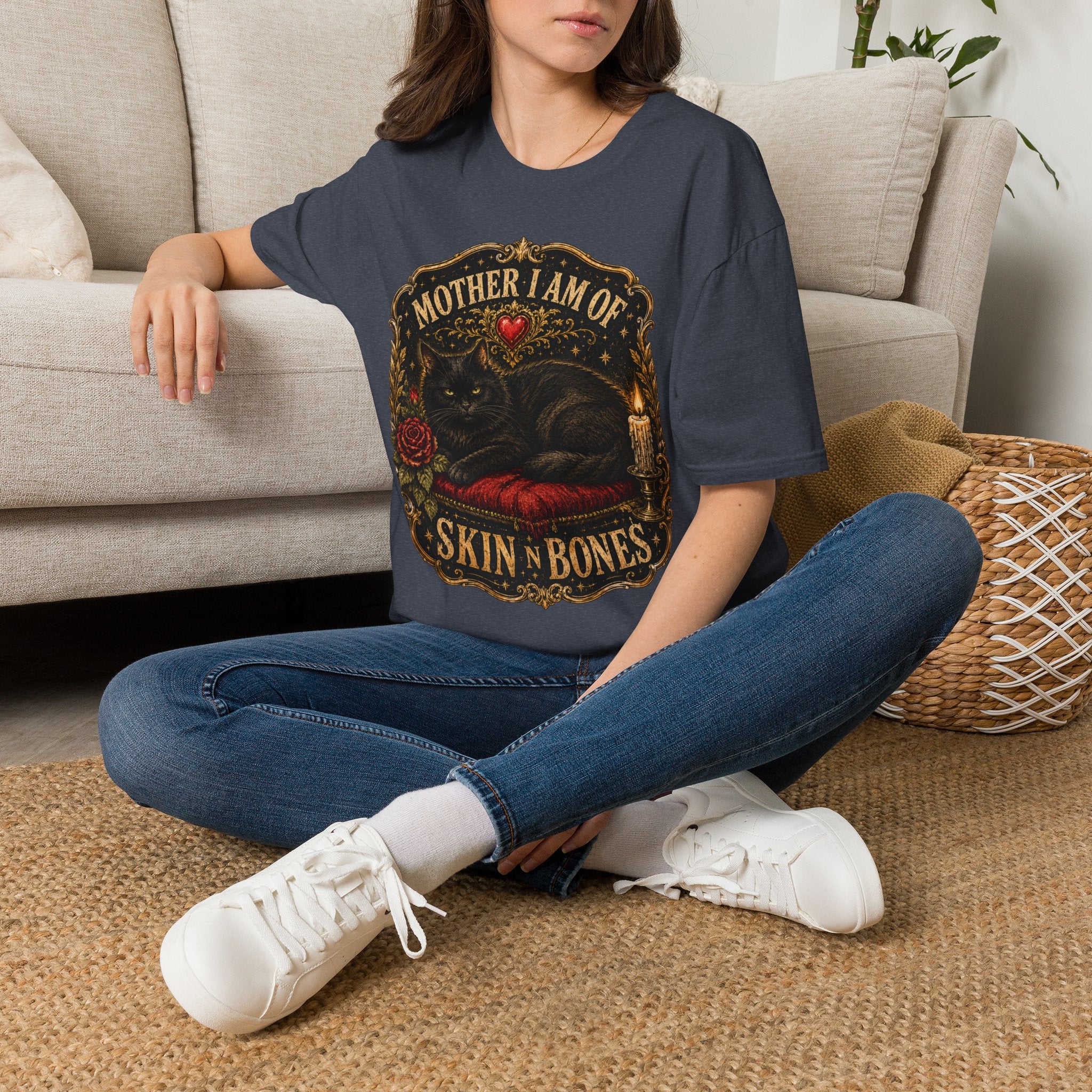 Mother I Am Of... Cat Skull Gothic T-Shirt | Black Cat, Rose, Candle