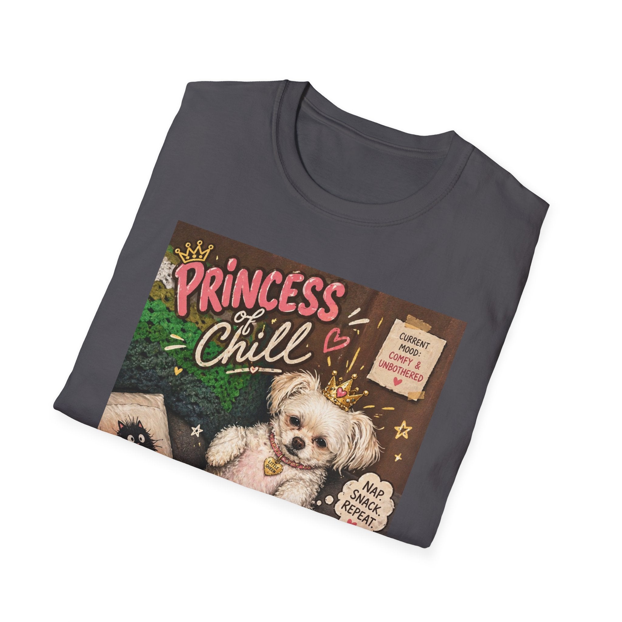 Princess and Chill Maltese Dog T-Shirt | Cute Dog Illustration