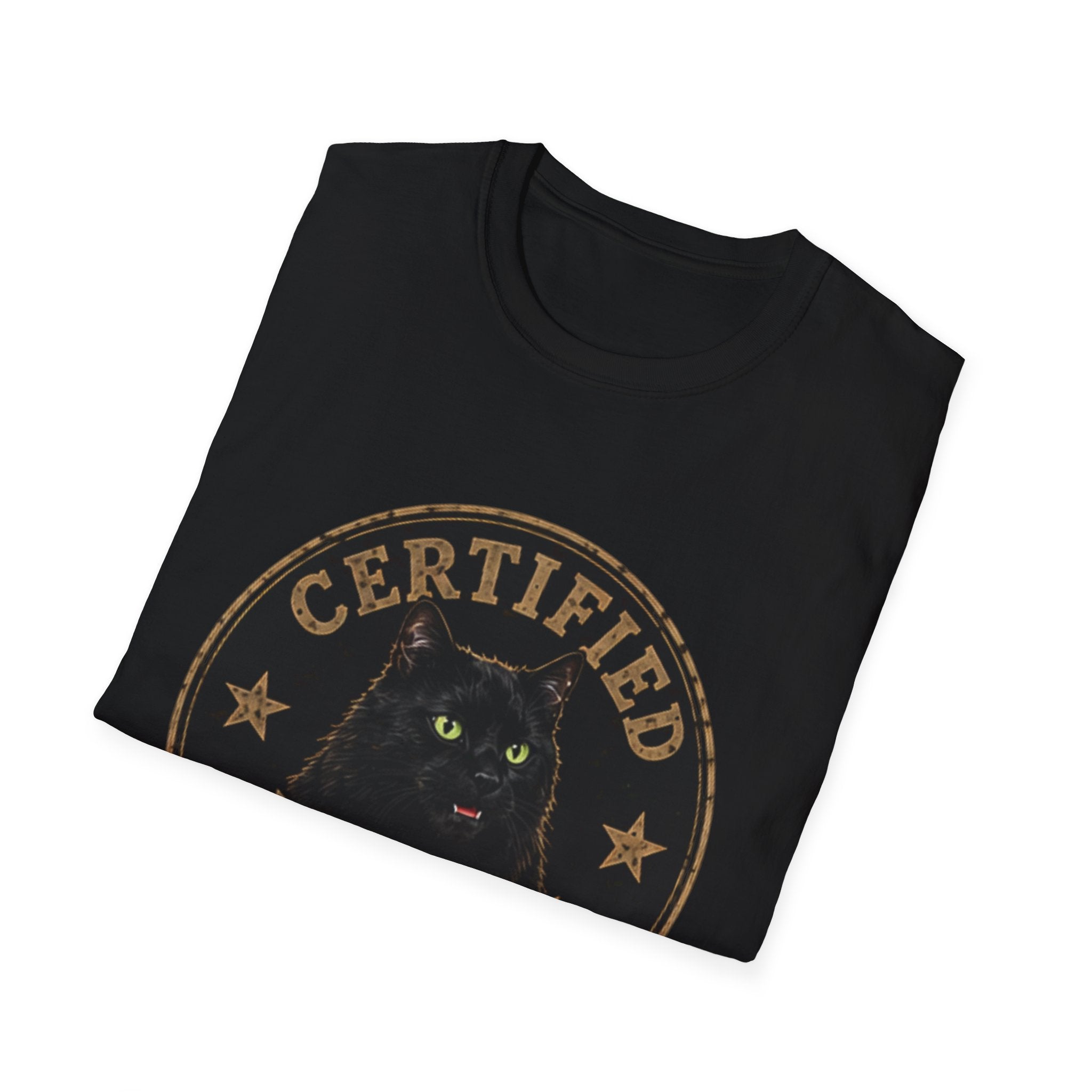 Certified Chonk Cat badge T-Shirt | Black cat illustration, vintage seal