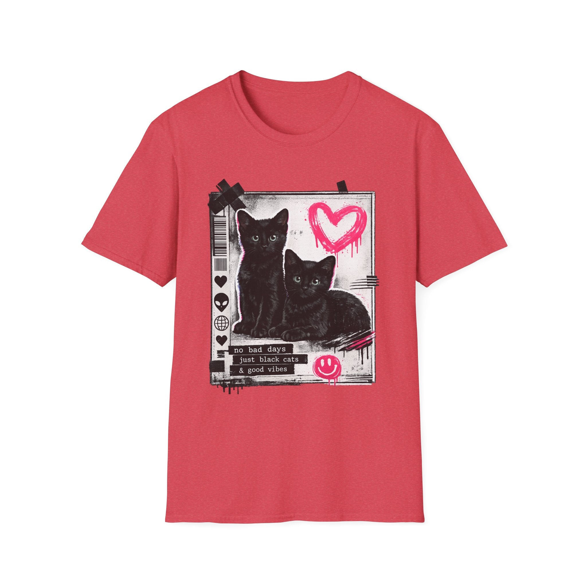 Black Kittens with Pink Heart T-Shirt | Grunge Cat Graphic, Cute Goth