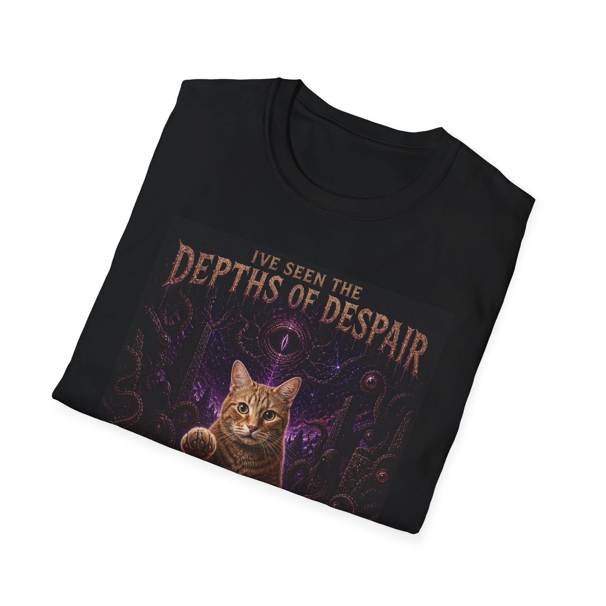 Depths of Despair Cat with Cheese, T-Shirt | Cat Illustration, Funny Quote