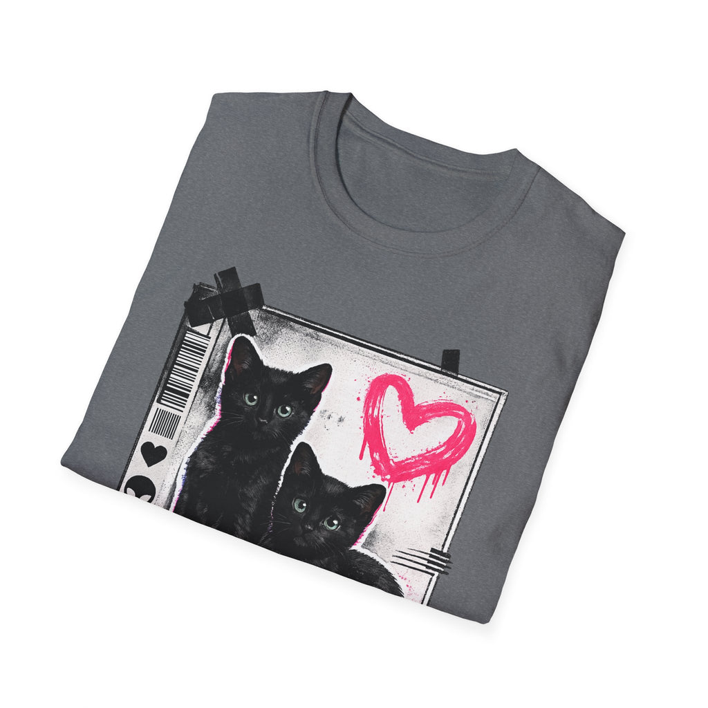 Black Kittens with Pink Heart T-Shirt | Grunge Cat Graphic, Cute Goth