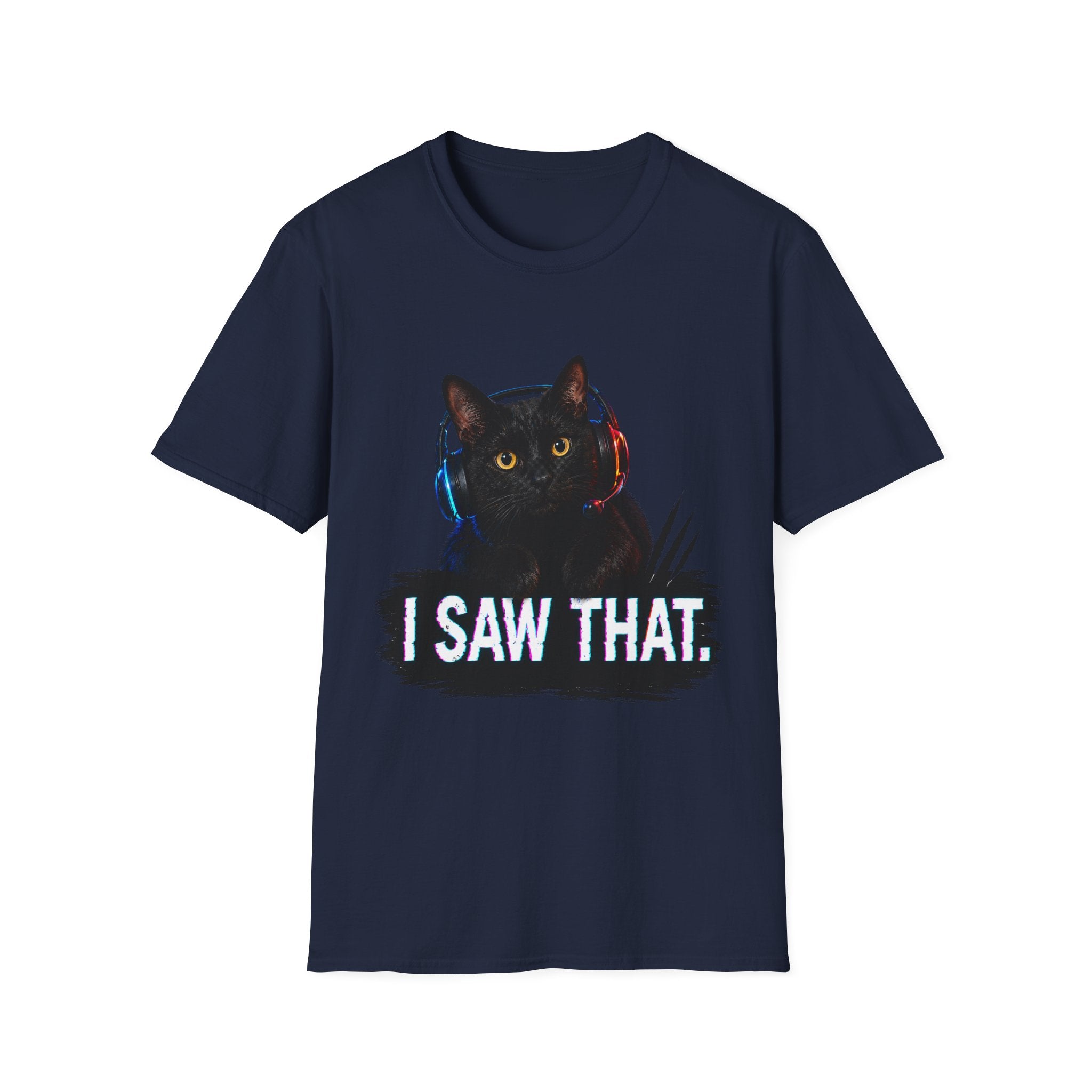 Black Cat with Headphones I Saw That T-Shirt | Funny Cat Tee