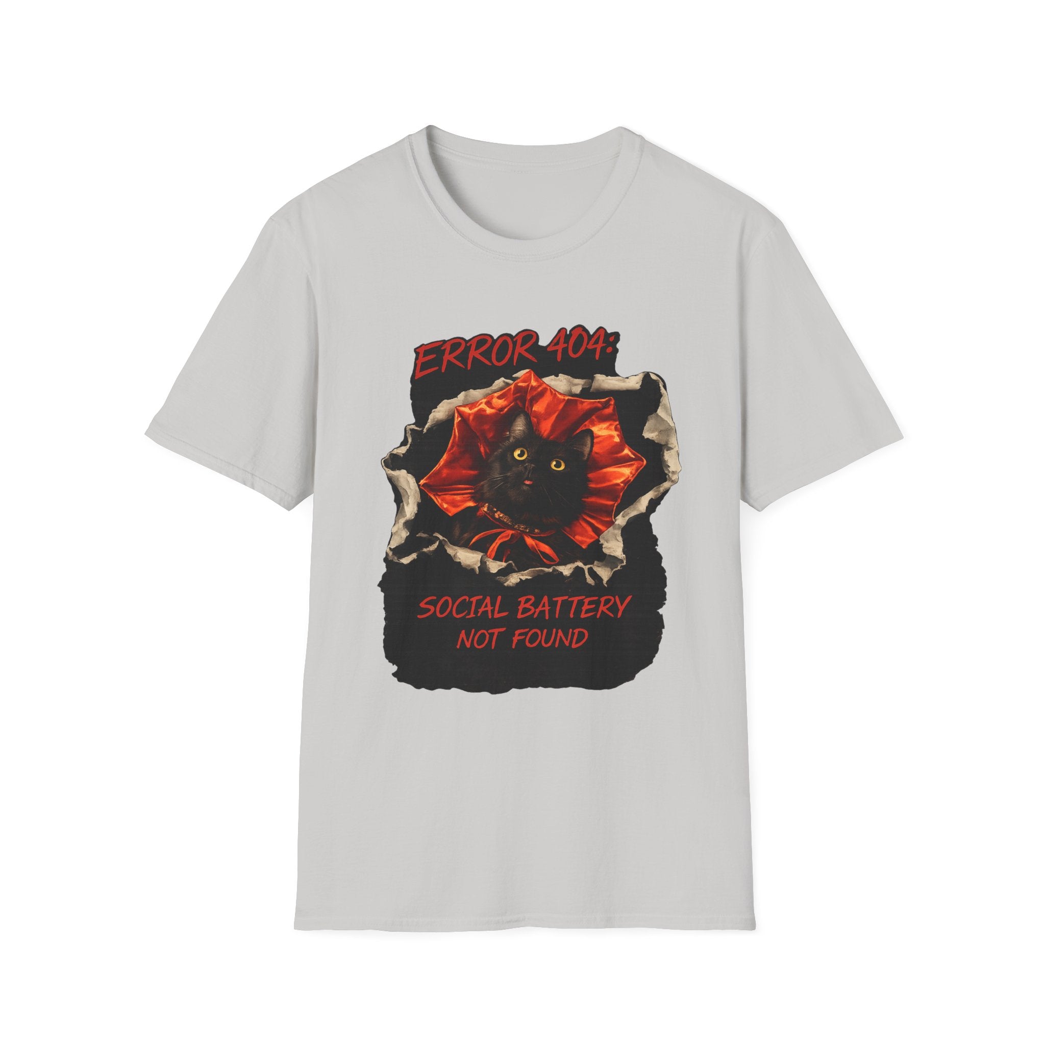Error 404 Black Cat in Red Flower T-Shirt | Social Battery Not Found