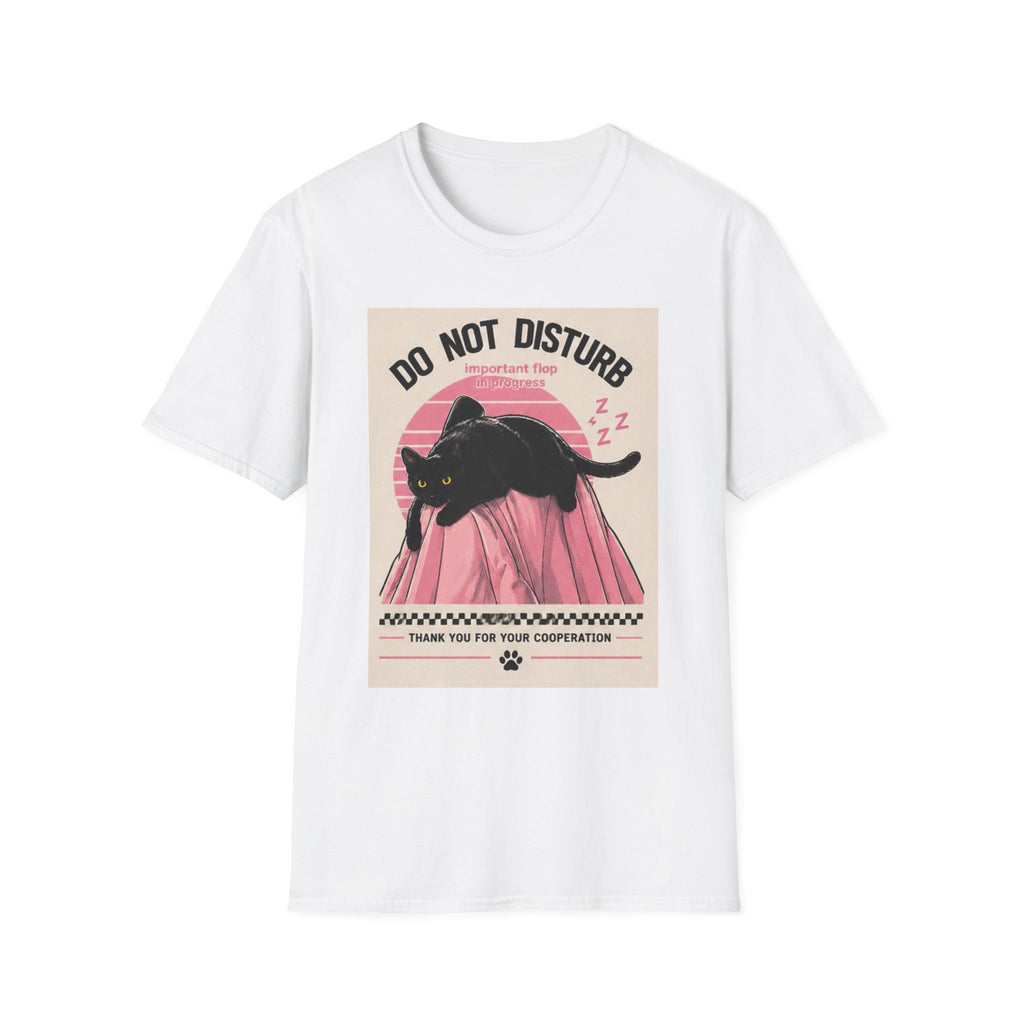 Do Not Disturb Black Cat T-Shirt | Sleeping Cat Graphic Tee, Retro Pink Moon