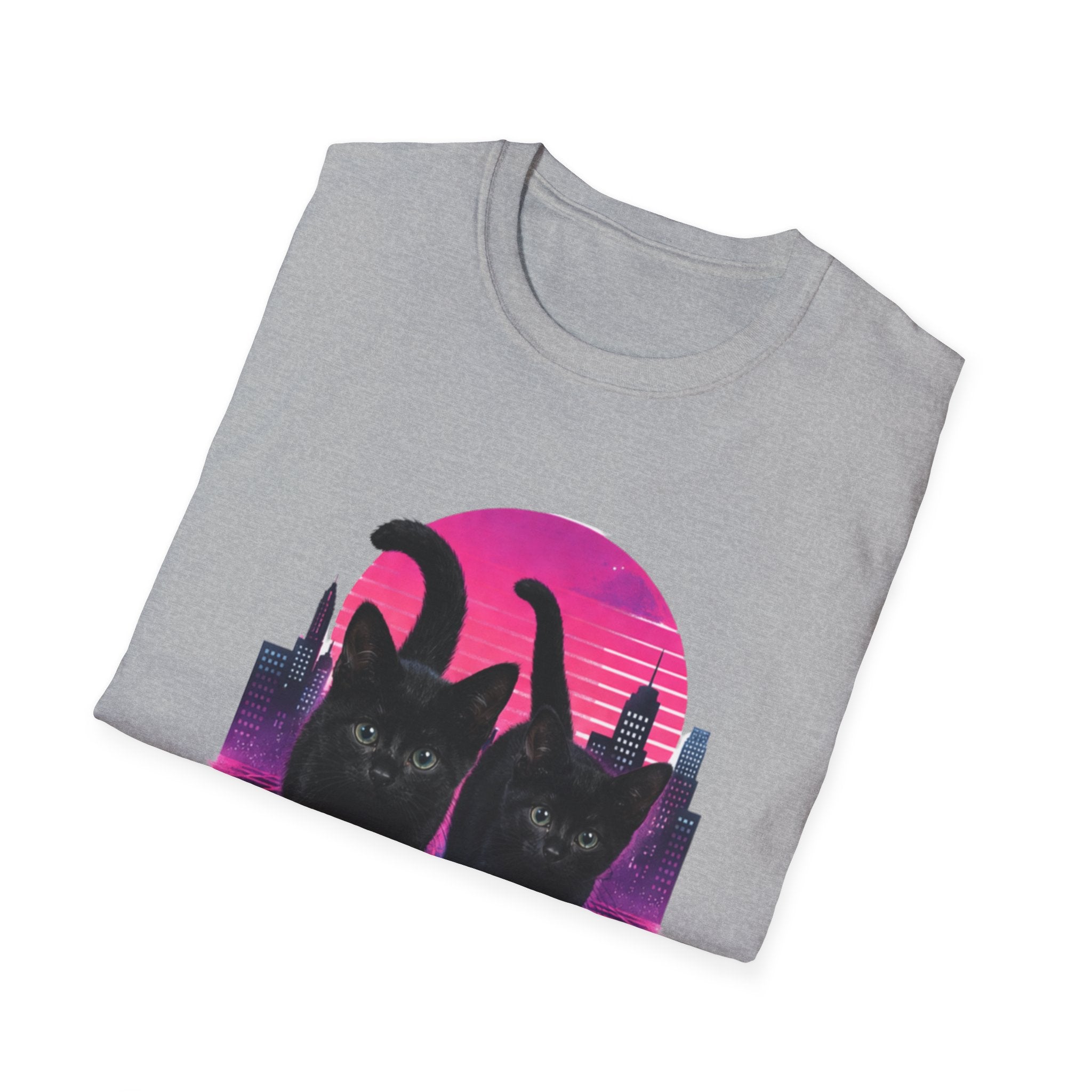 Retro Vaporwave Black Cats T-Shirt | Neon Sunset City