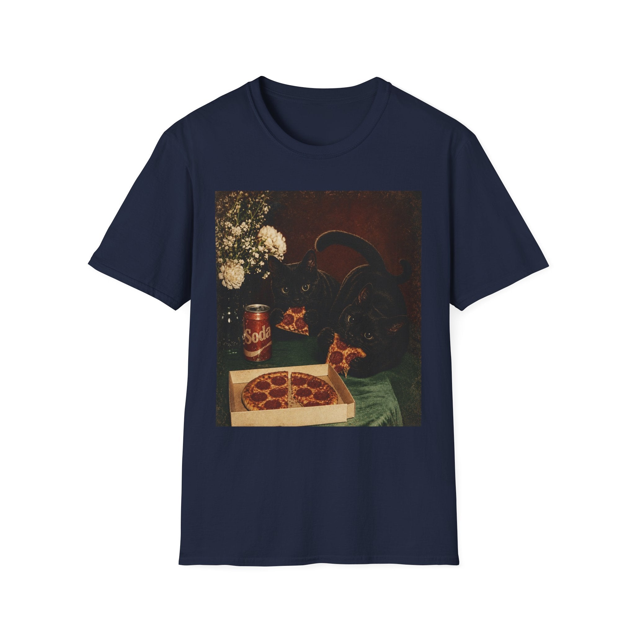Black Cat Still Life T-Shirt | Vintage Floral, Candlelit Table