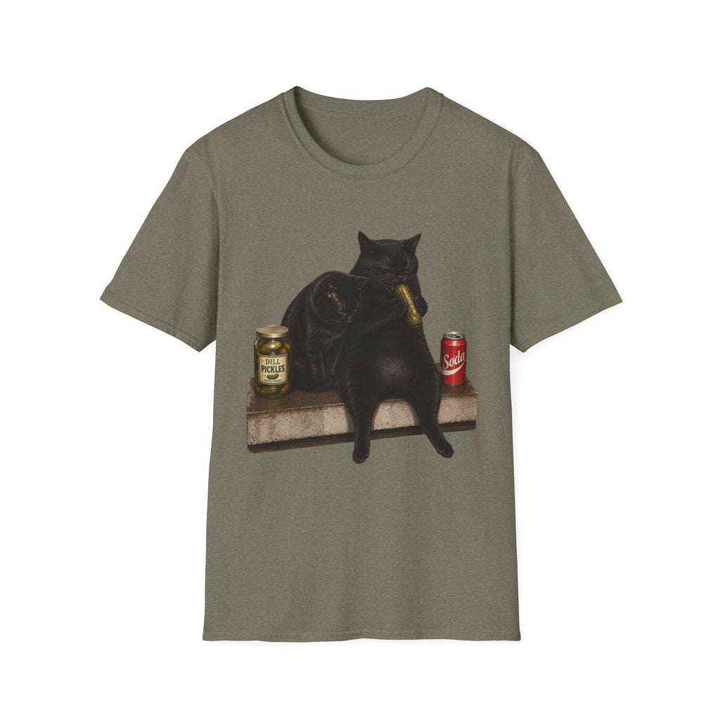 Black Cat Sitting with Drinks T-Shirt | Funny Cat Illustration