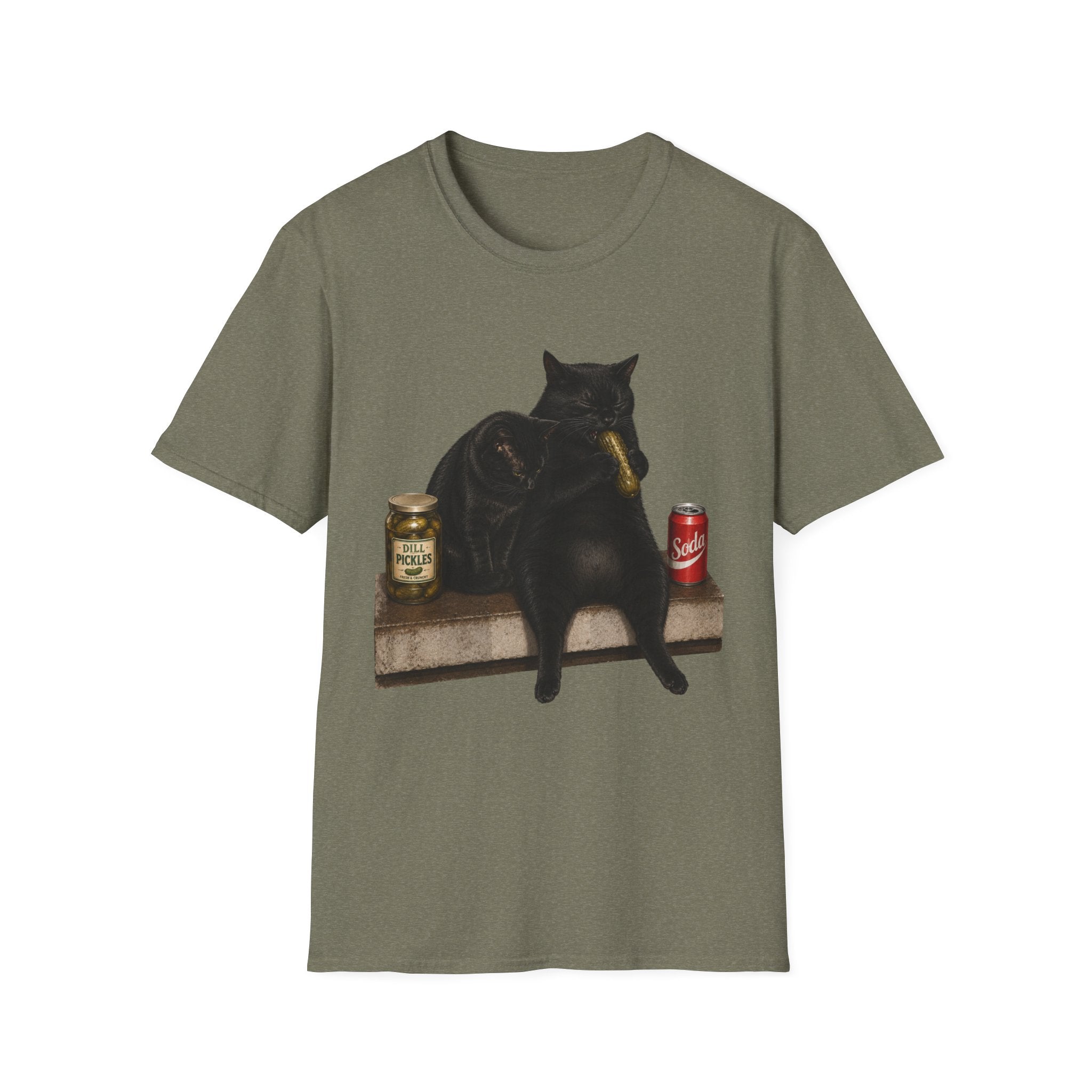 Black Cat Sitting with Drinks T-Shirt | Funny Cat Illustration