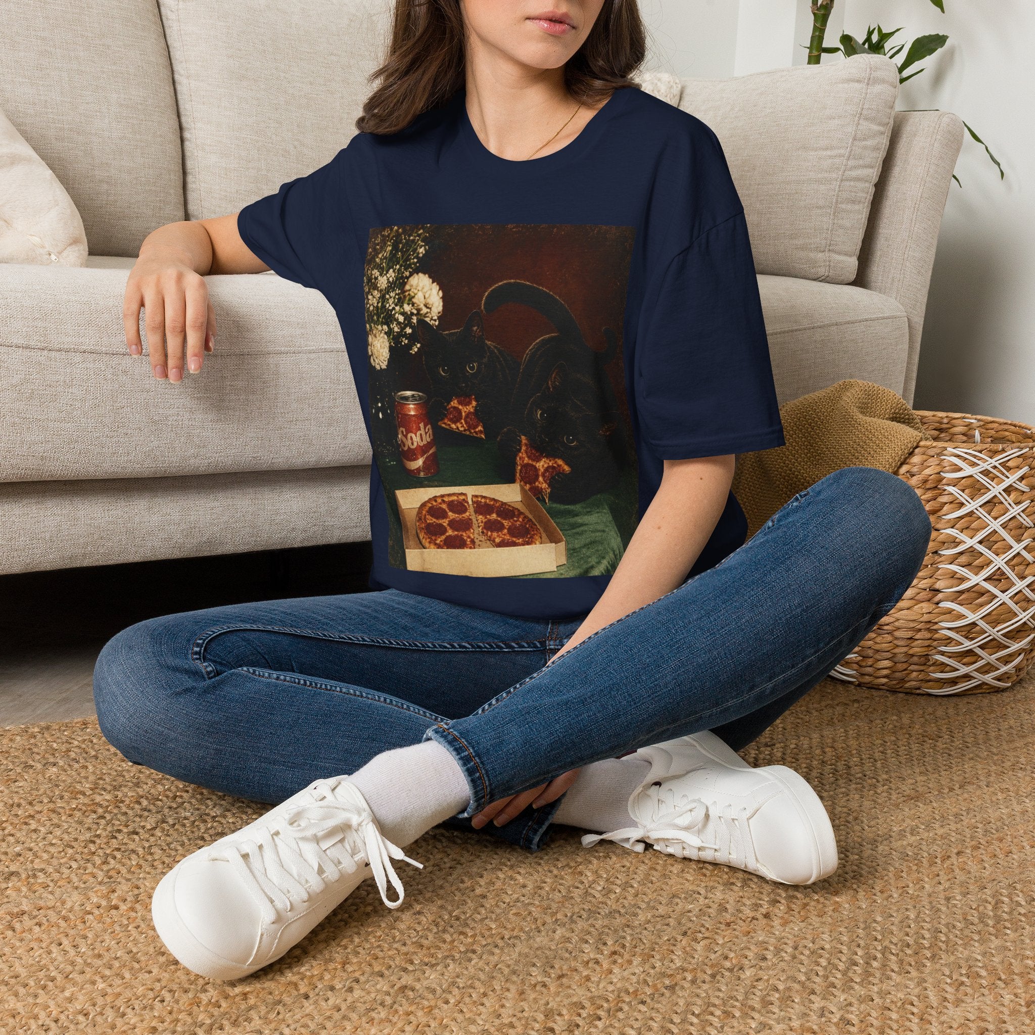 Black Cat Still Life T-Shirt | Vintage Floral, Candlelit Table