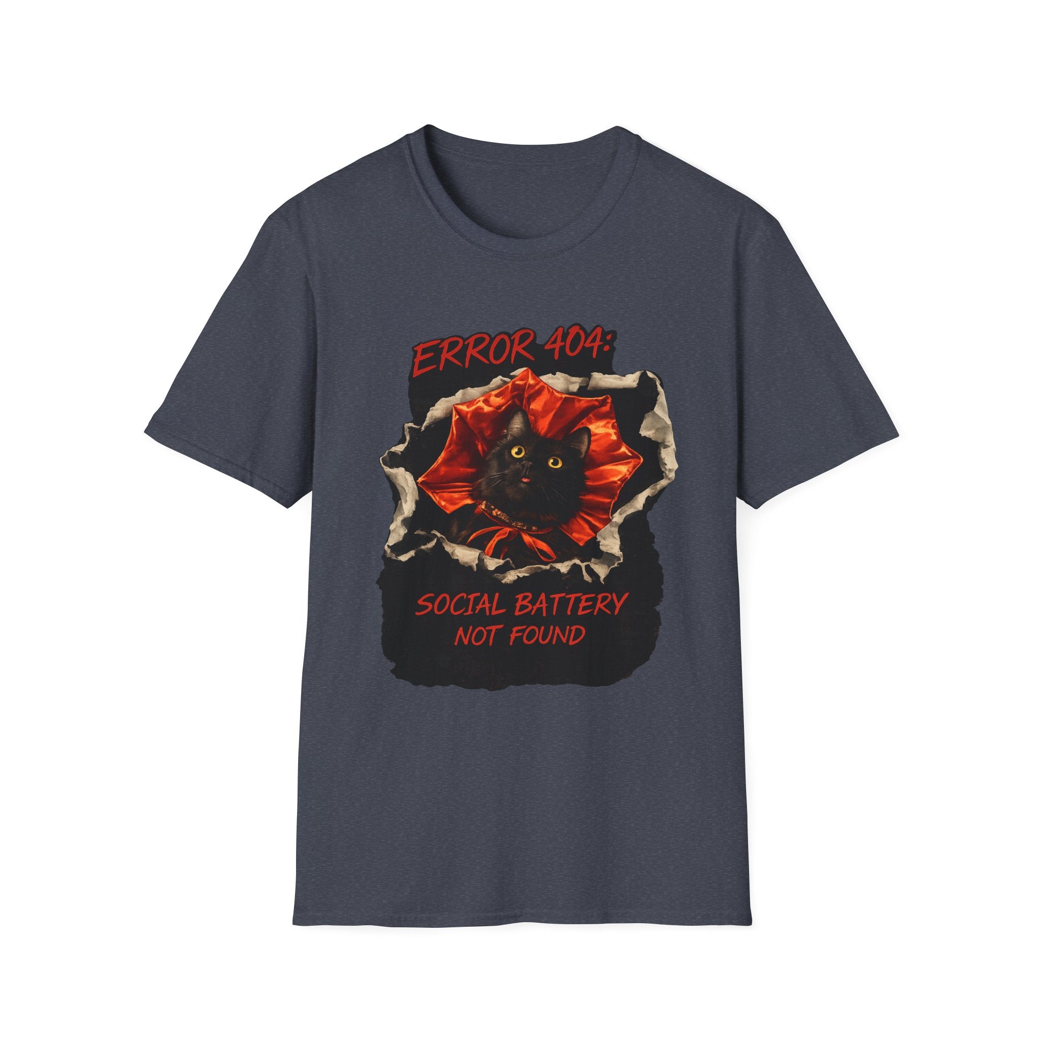 Error 404 Black Cat in Red Flower T-Shirt | Social Battery Not Found