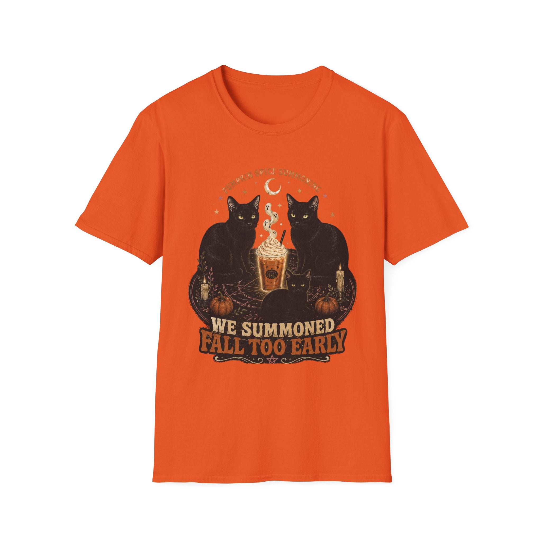 Pumpkin Spice Summoning T-Shirt | Black Cats, Fall Latte Illustration