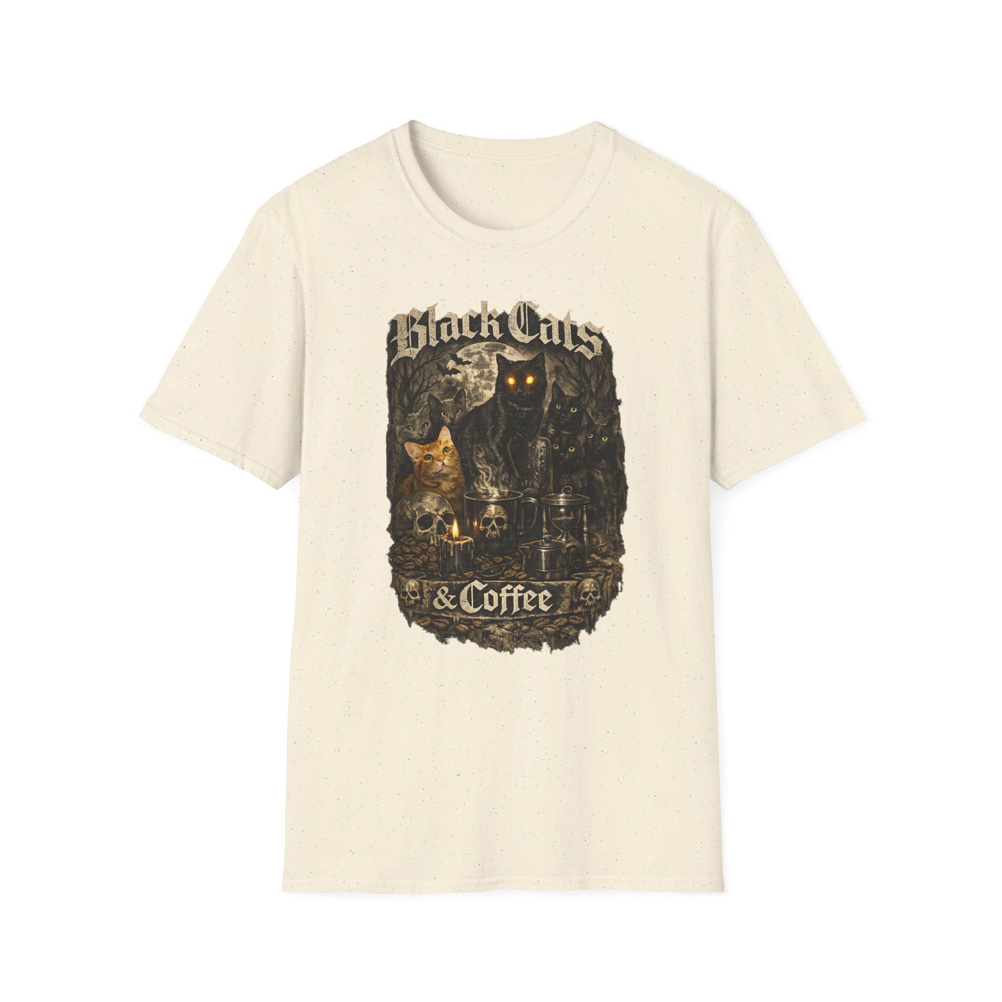 Black Cats & Coffee T-Shirt | Vintage Gothic Cat Illustration, Coffee Lover