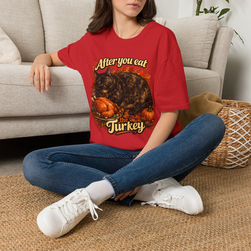 After You Eat Turkey T-Shirt | Cat Thanksgiving Design, Fall Leaves