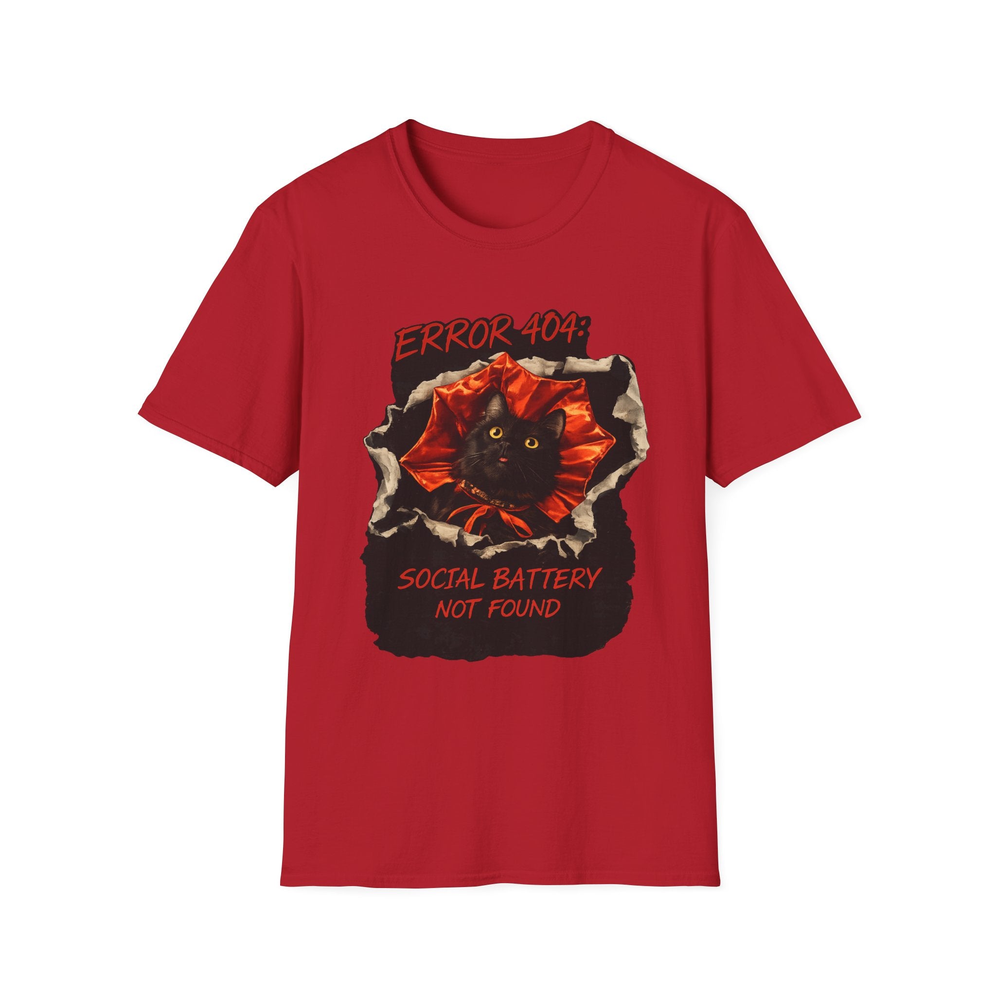 Error 404 Black Cat in Red Flower T-Shirt | Social Battery Not Found