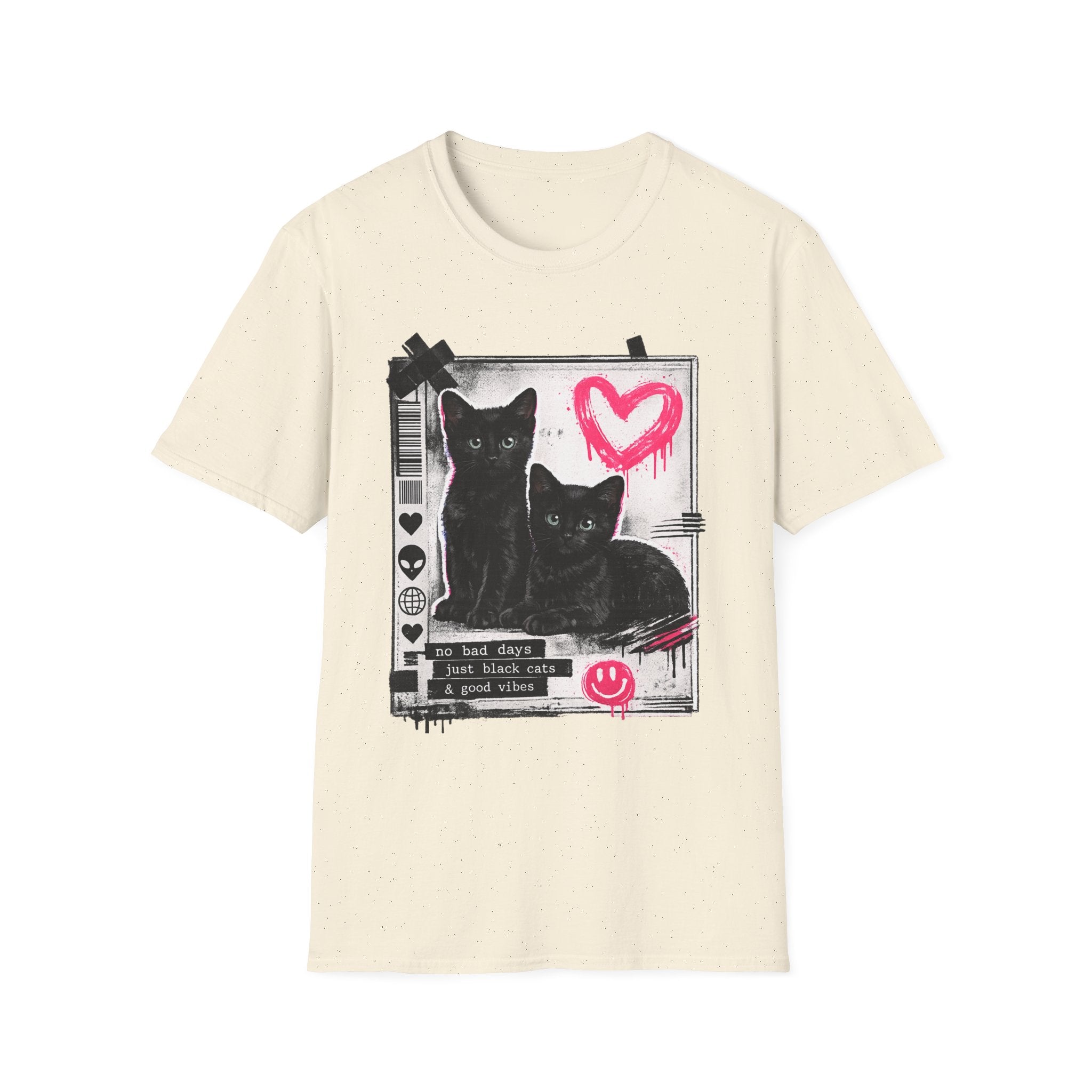 Black Kittens with Pink Heart T-Shirt | Grunge Cat Graphic, Cute Goth